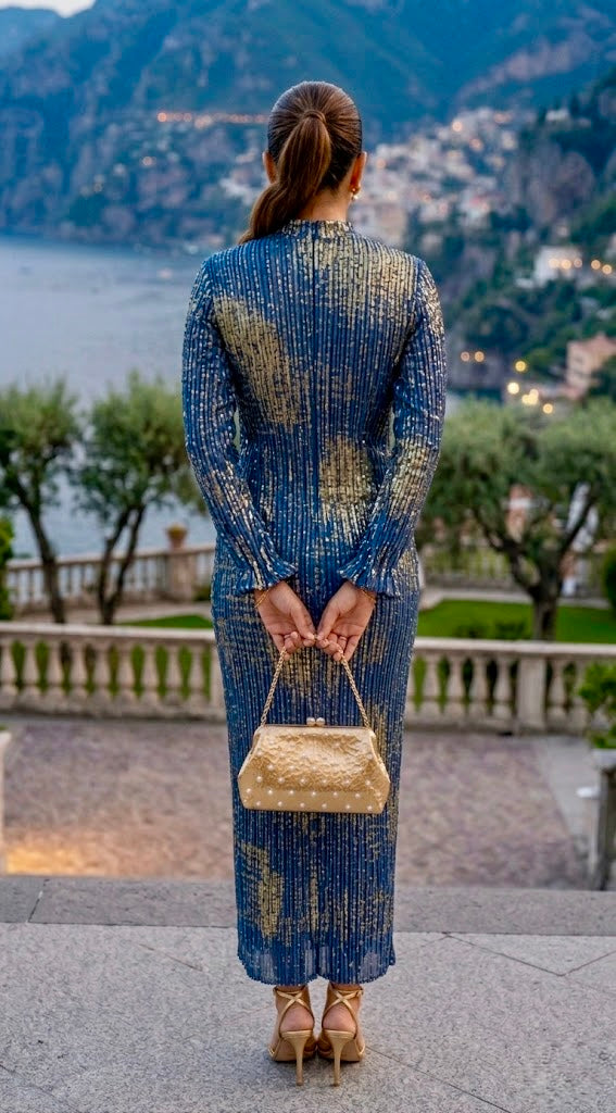 Neigh Shimmer Pleated Maxi Dress