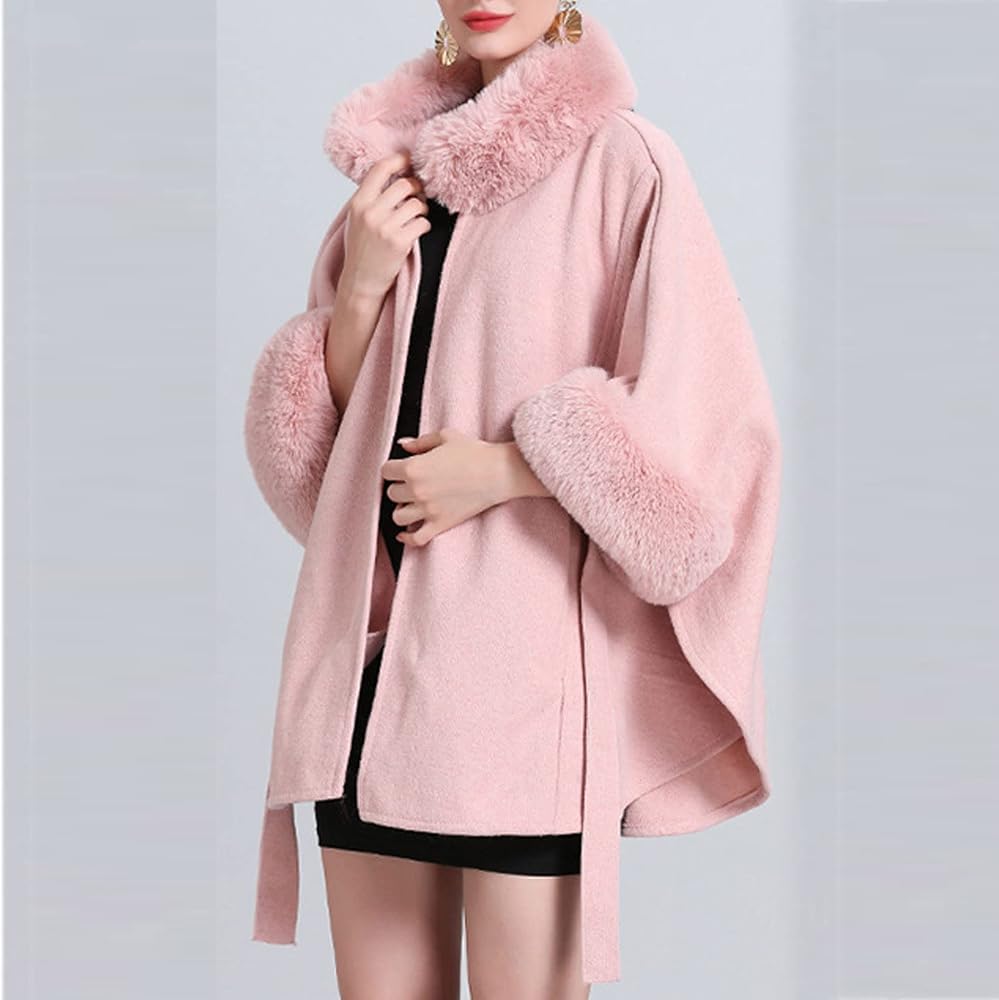 Pankh Lossy Woolen Cape Coat With Fur Collar & Sleeve
