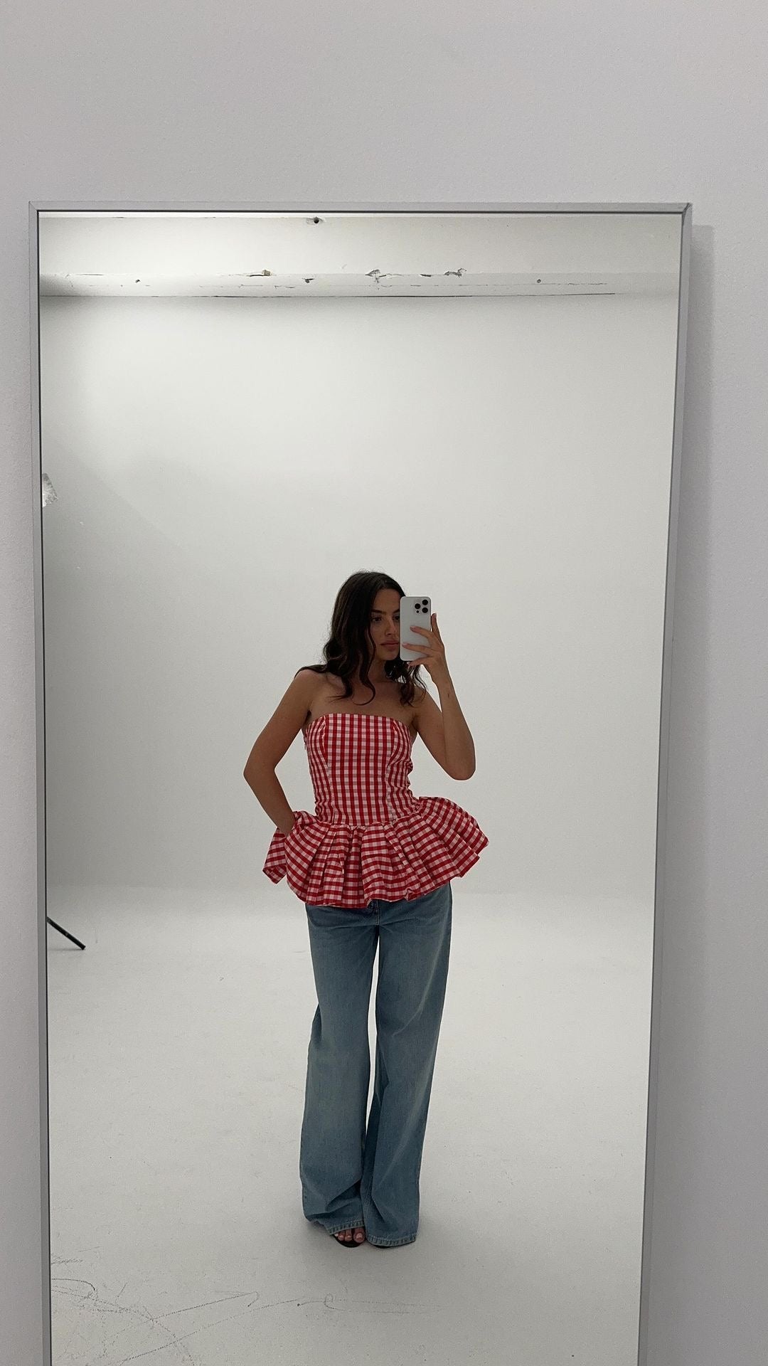 Pankh Luxe Hassa Tube Neck Balloon Gingham Top