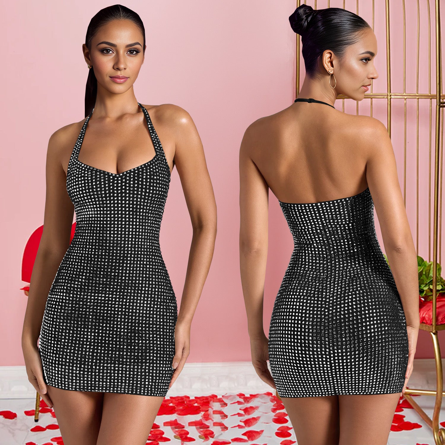 Pankh Naz Stone Work Halter Neck Bodycon Party Wear Dress