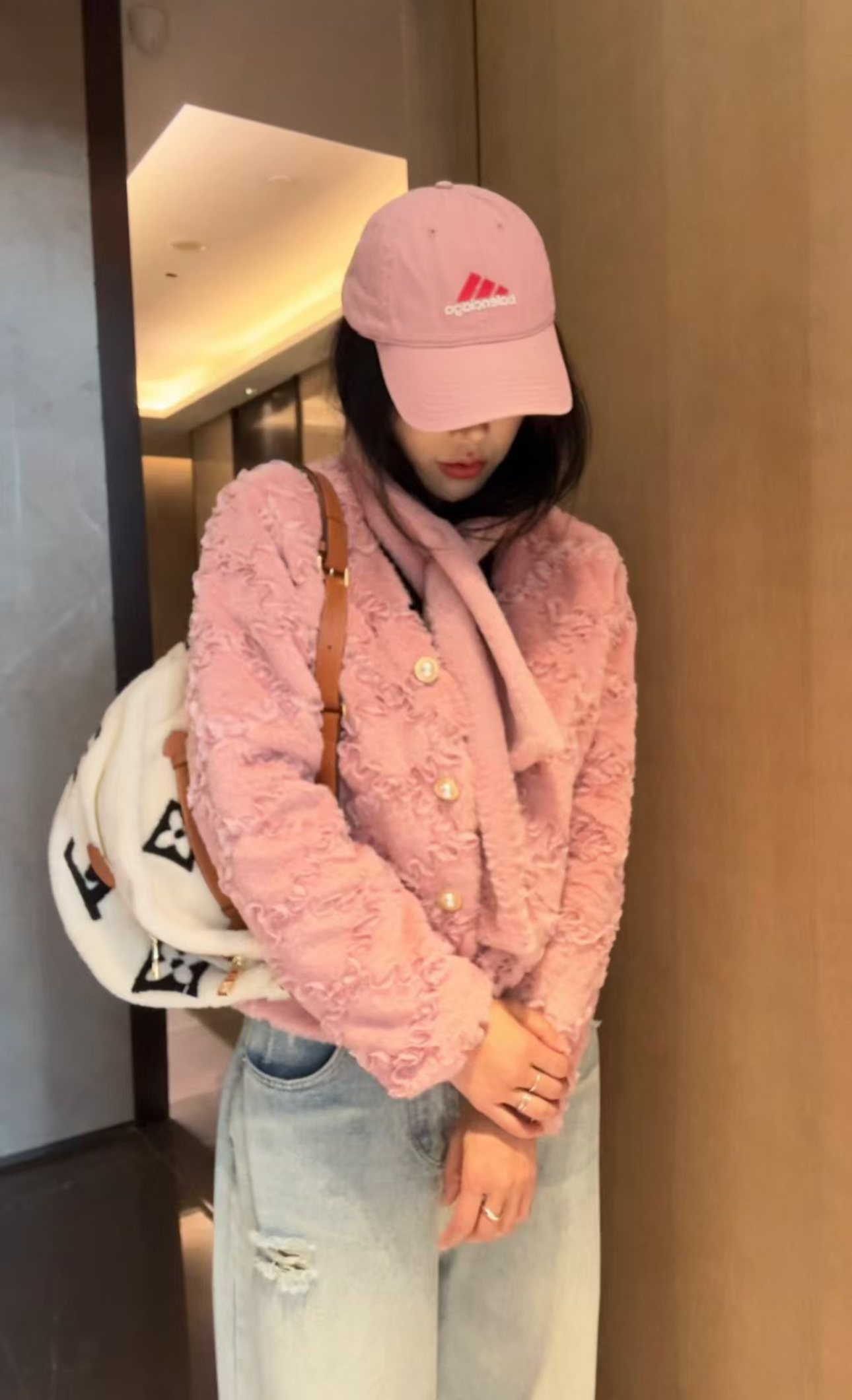 Pankh Flume 3D Rose Teddy Fur Blazer with Scarf