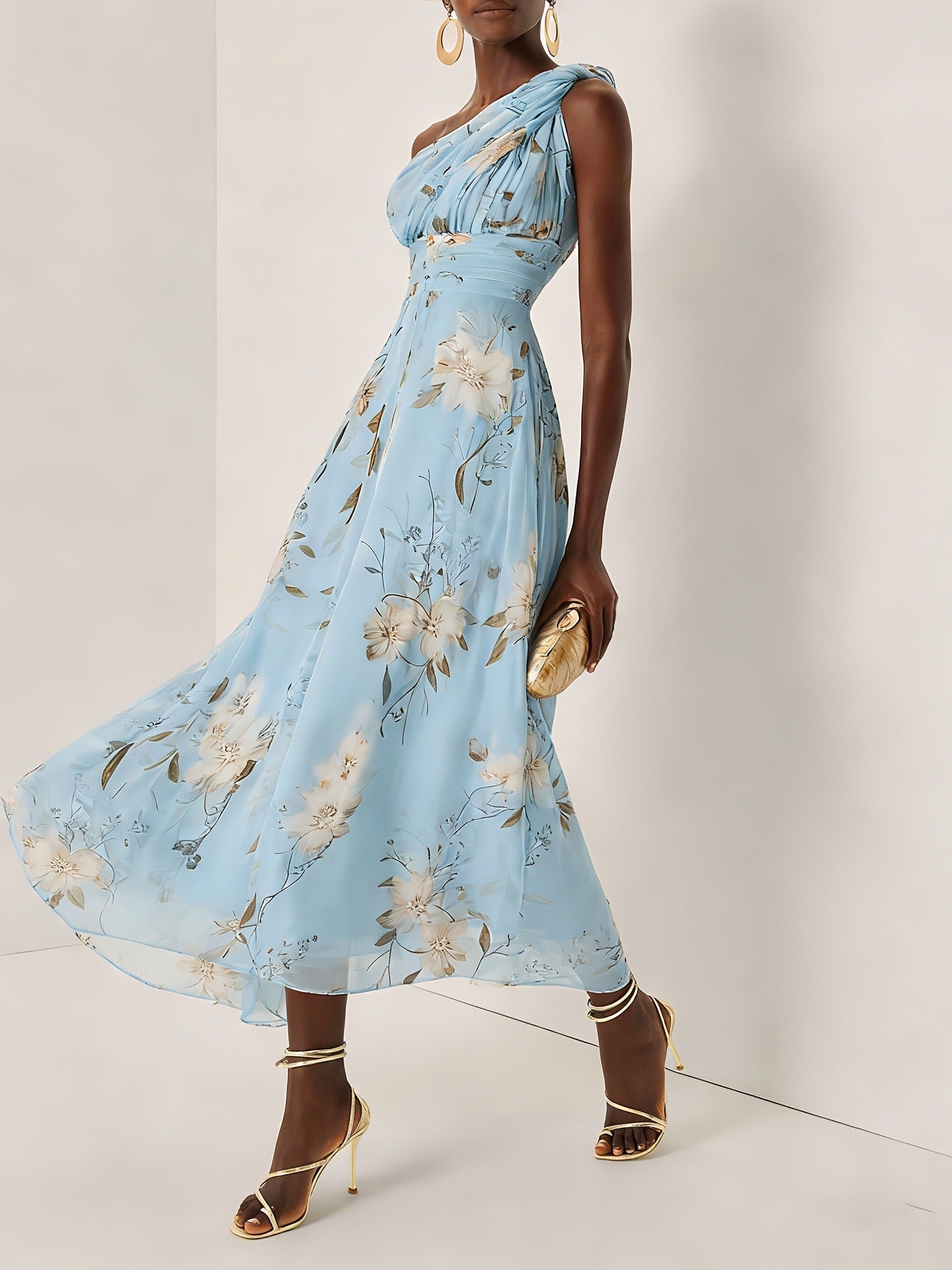 Pankh Birky Floral One Off Shoulder Midi Dress