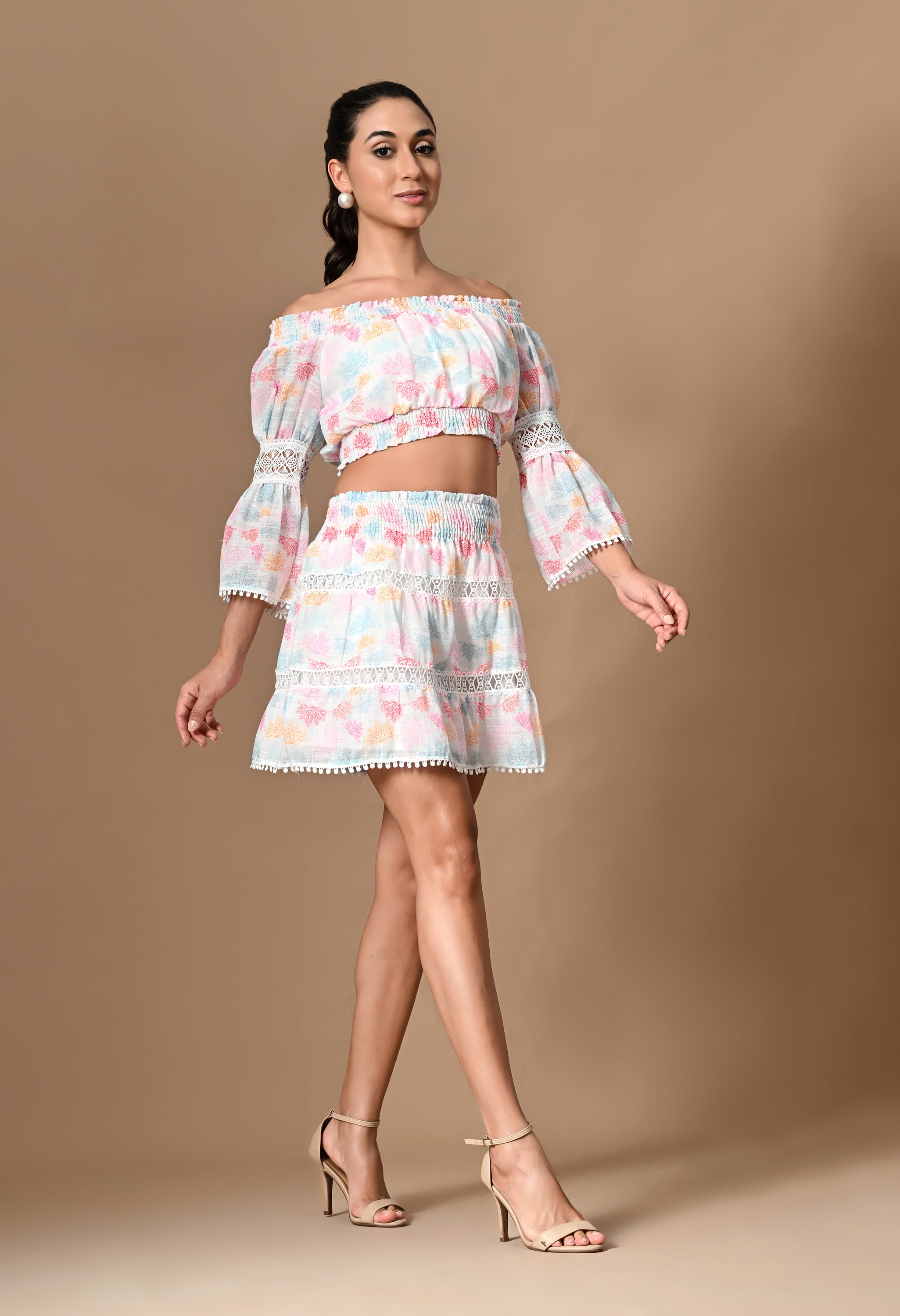 Pankh Maria Playful Off Shoulder Top and Short Skirt Coord