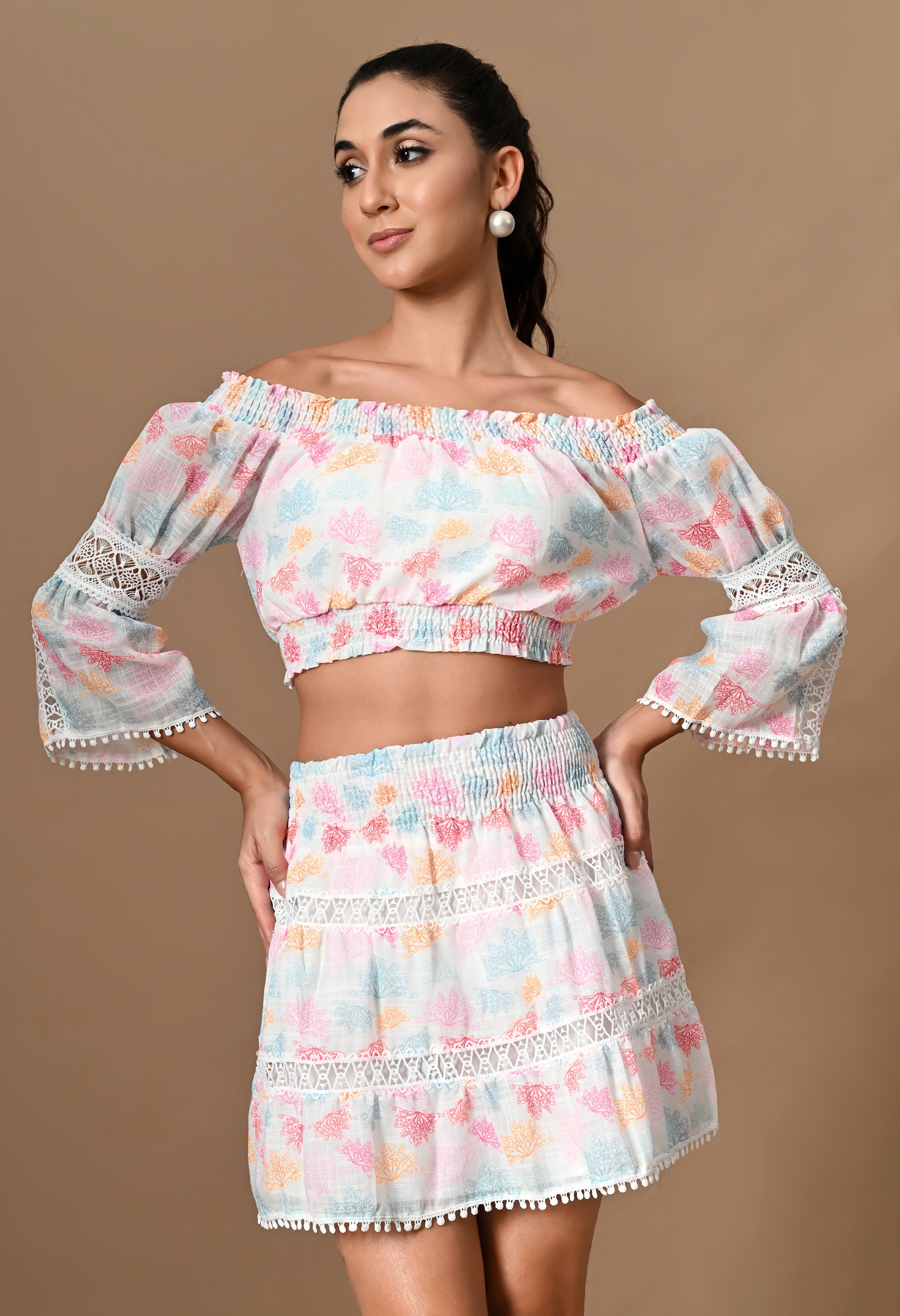 Pankh Maria Playful Off Shoulder Top and Short Skirt Coord