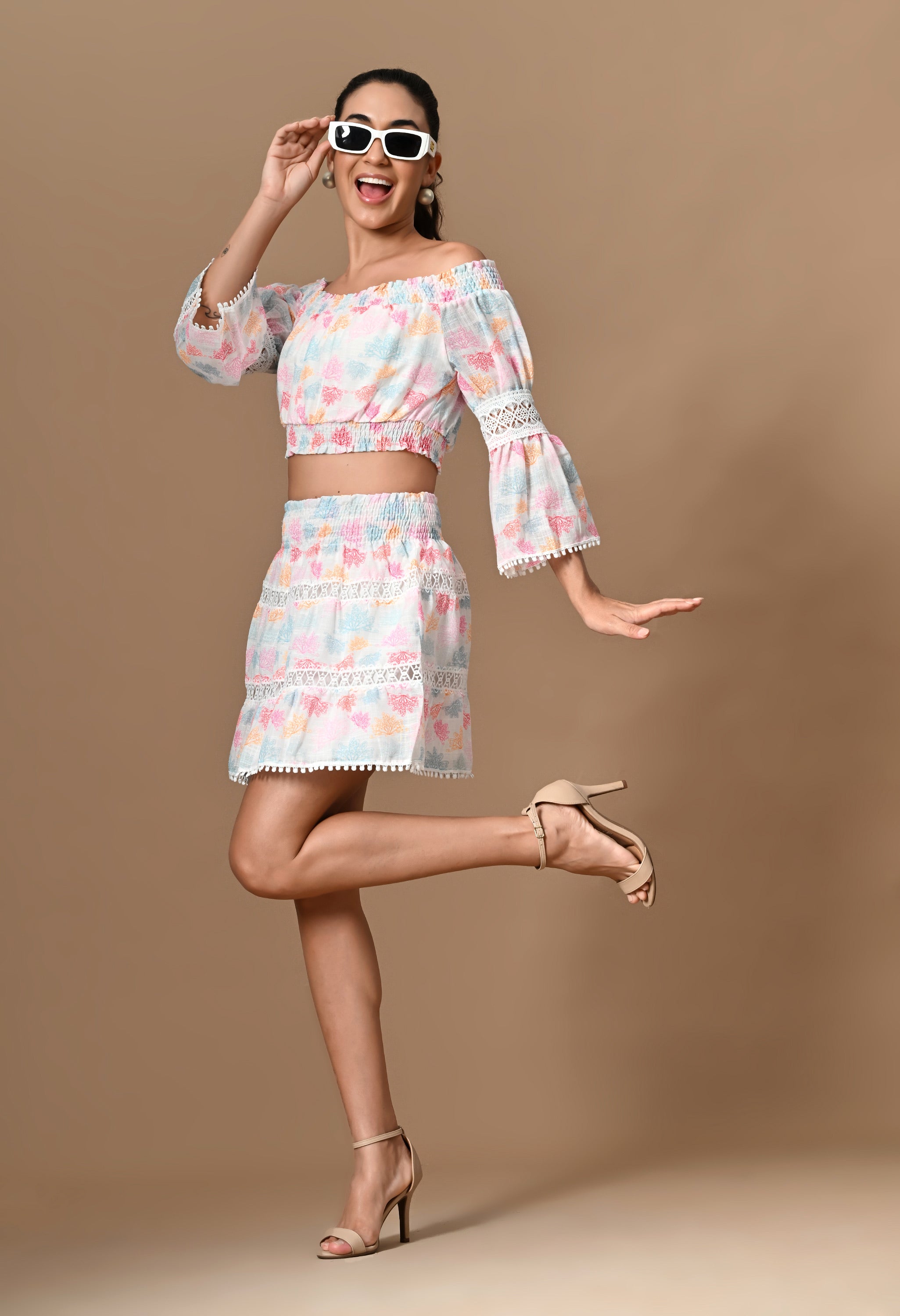 Pankh Maria Playful Off Shoulder Top and Short Skirt Coord