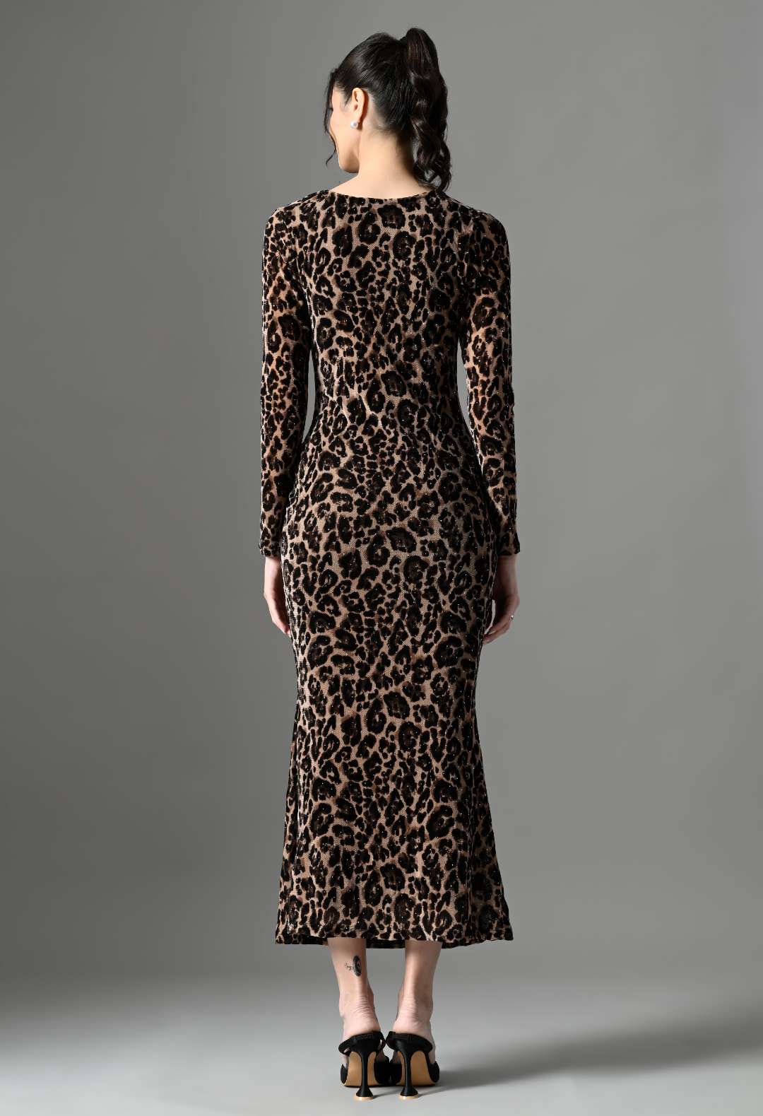 Pankh Marva Stone Studded Leopard Print Bodycon Twisted Waist Party Wear Maxi Dress