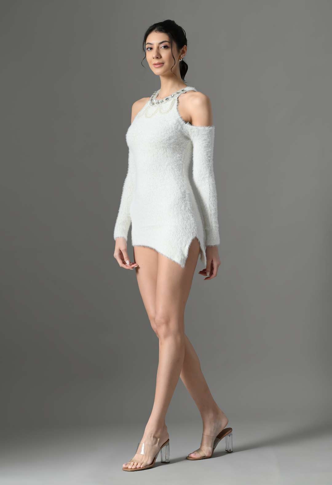 Pankh Ballet Soft Wool Mini Dress with Embellished Pearl Collar