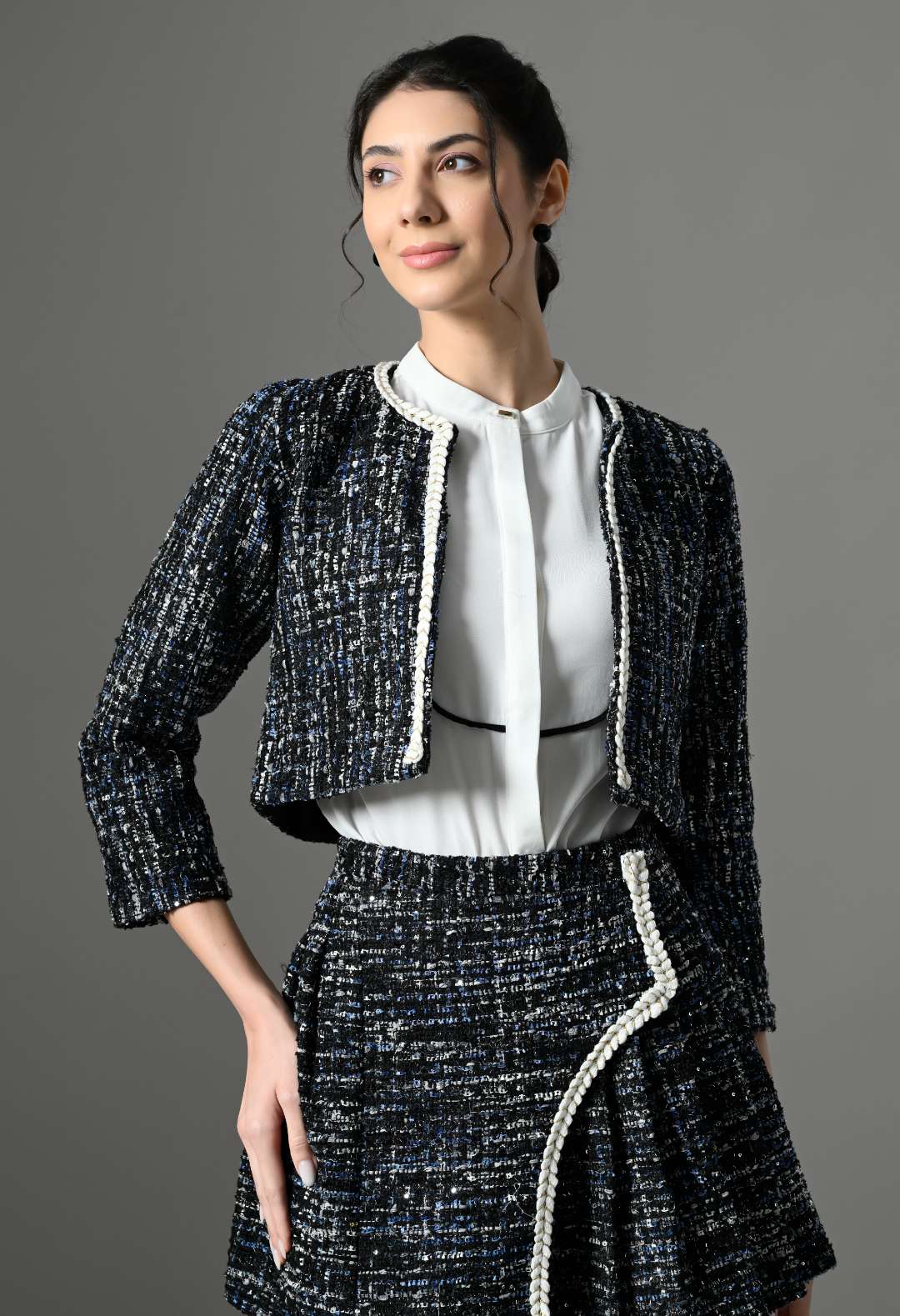 Pankh Bridgeton Luxe Shimmer Tweed Blazer and Skort/Skirt Coord Set