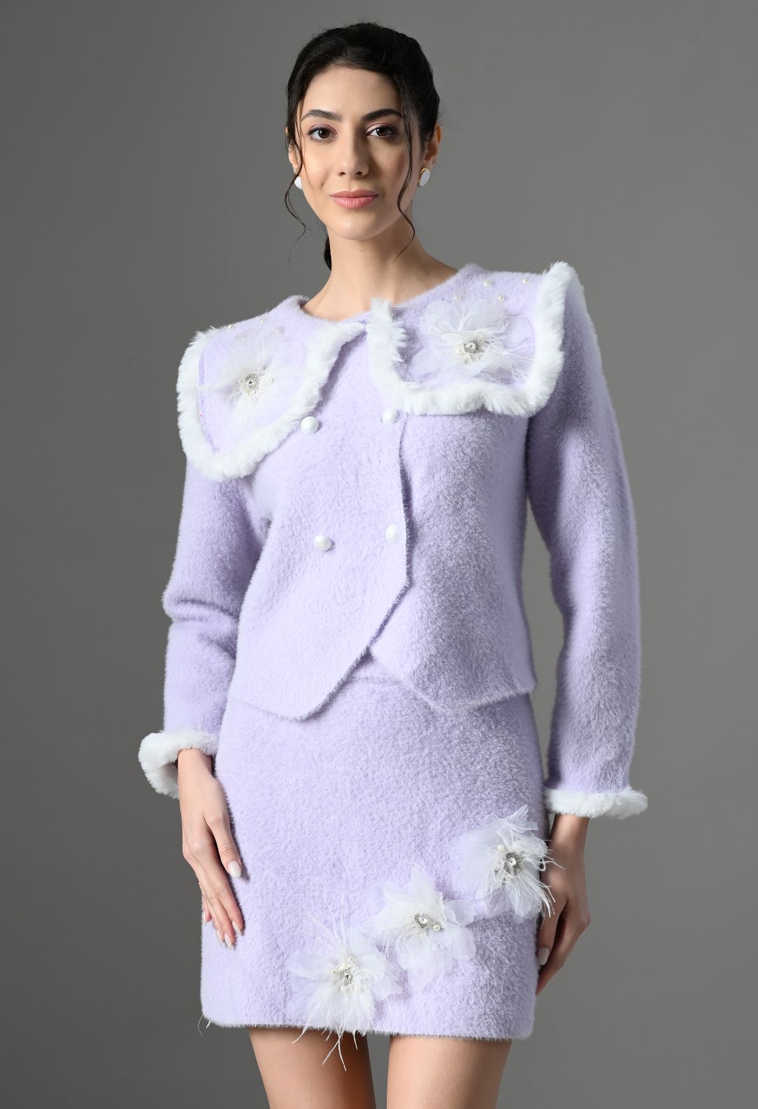 Pankh Amelia Soft Wool Fur and Flower Embellished Luxe Co-Ord Set