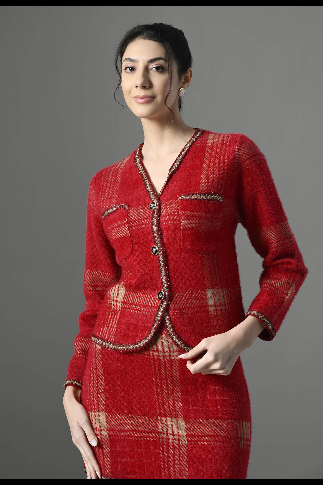 Pankh Cherry Soft Wool Blazer and Skirt Set