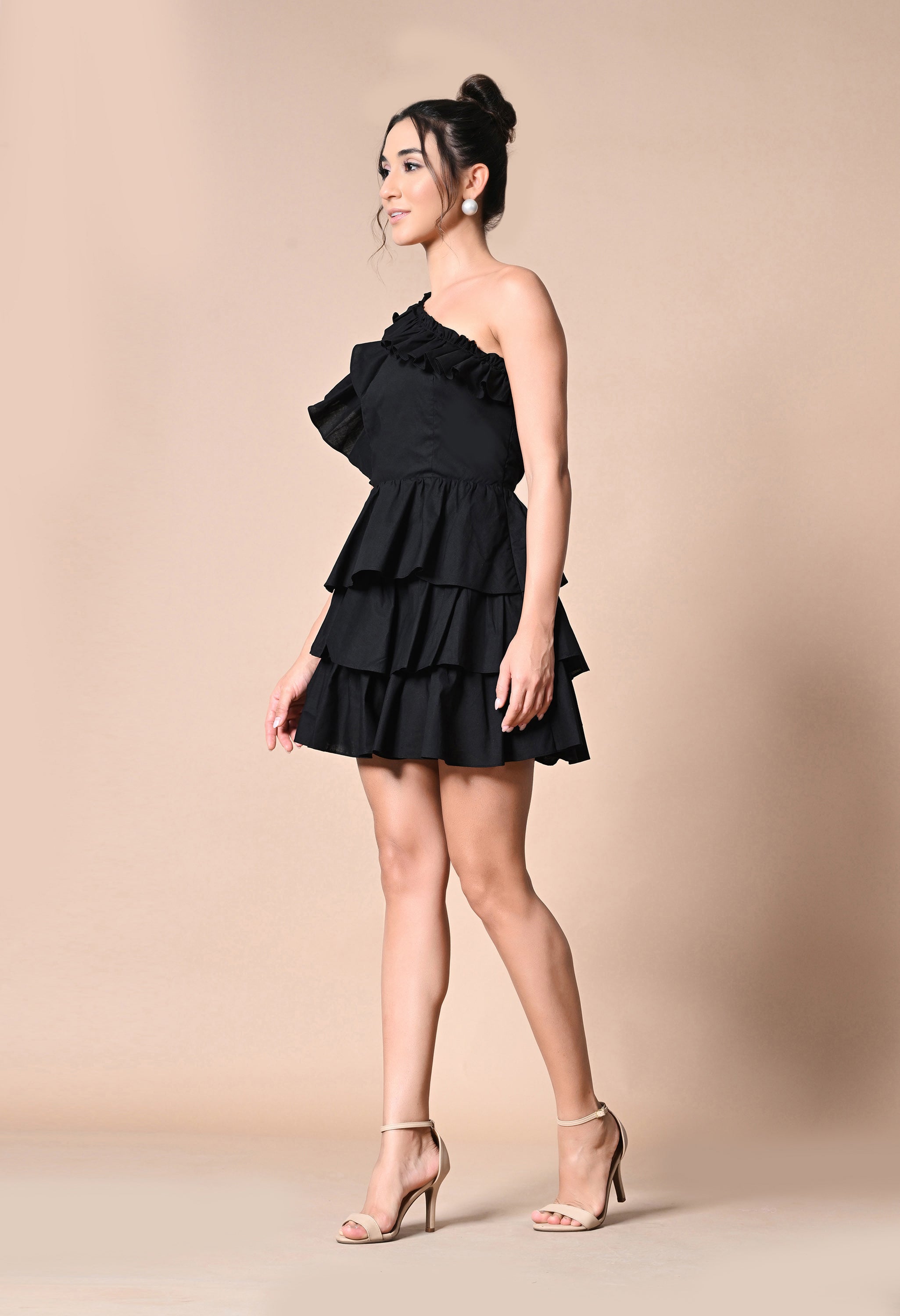 Pankh Rebecca Cotton Frill One Shoulder Dress