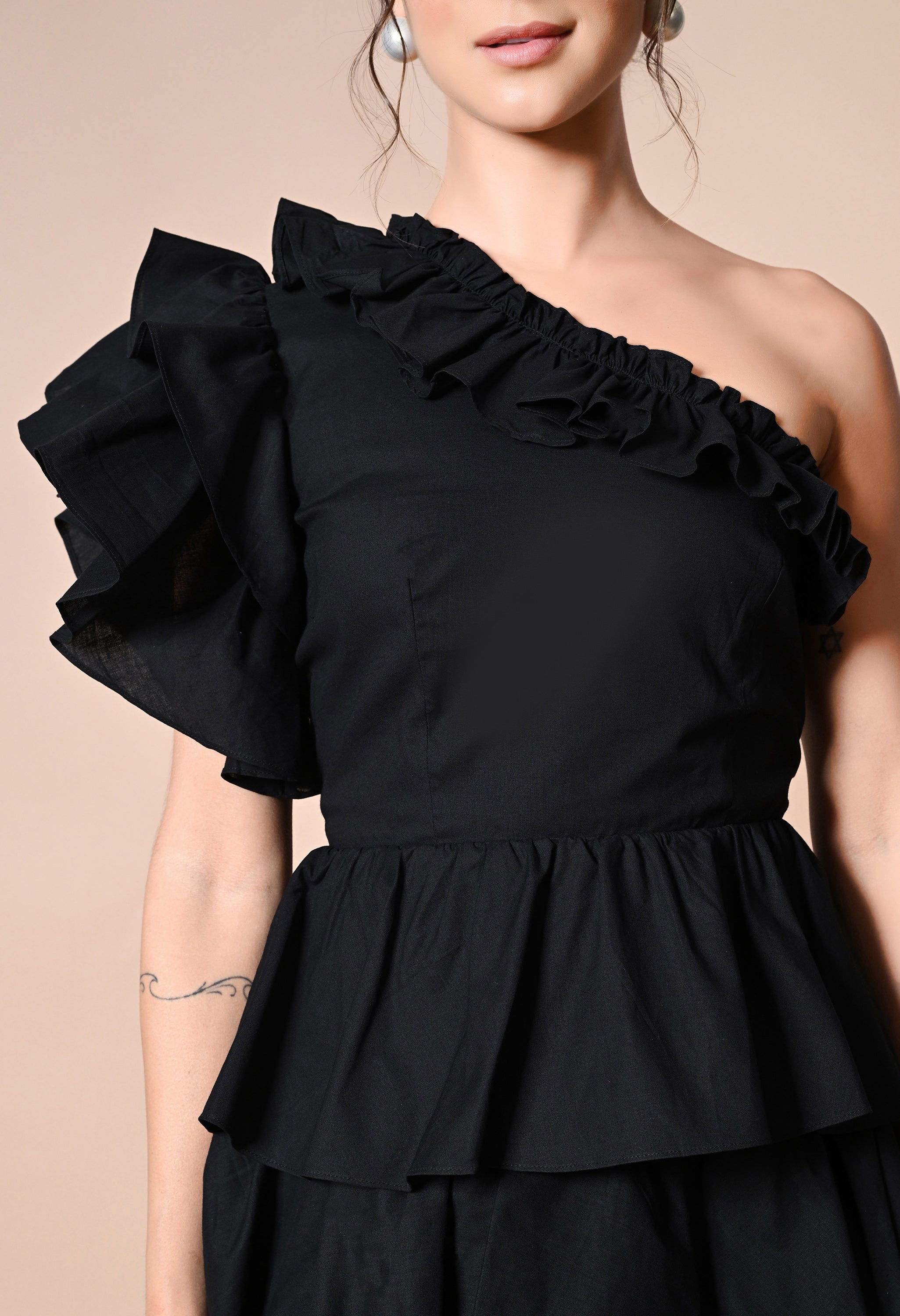 Pankh Rebecca Cotton Frill One Shoulder Dress