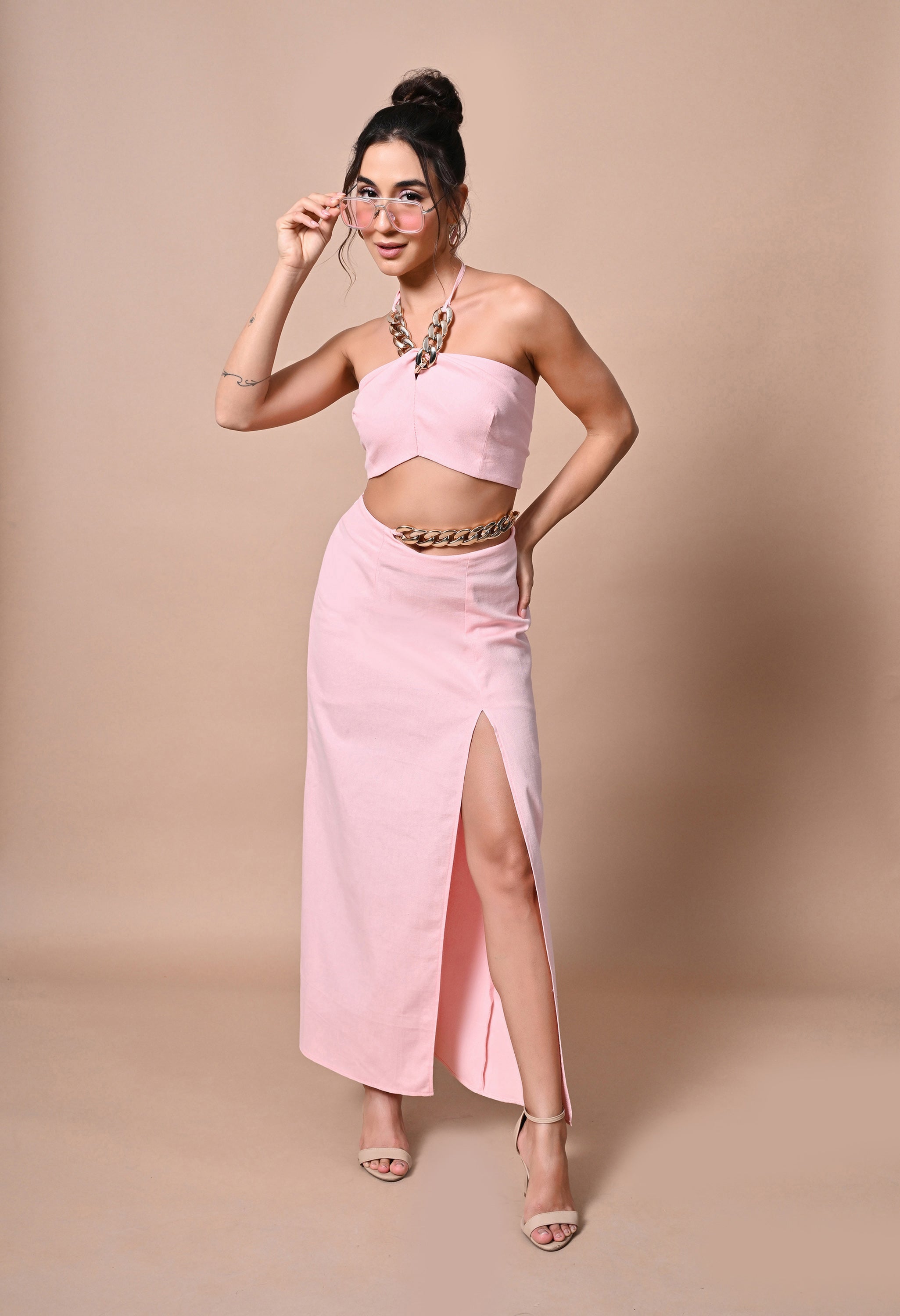 Pankh Adean Top And Skirt Set With Golden Chain