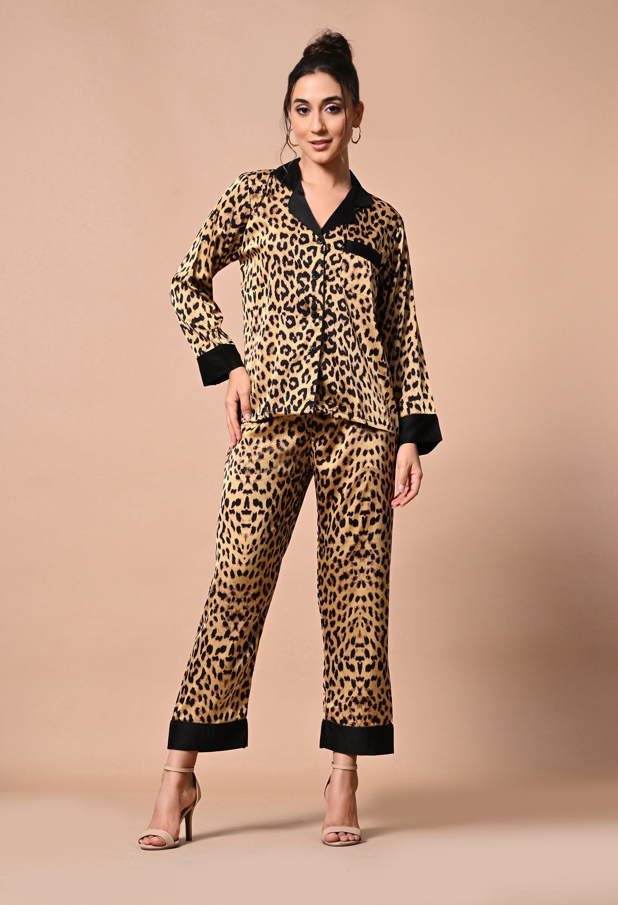 Pankh Leopard Full Sleeve premium Satin Pj night Set