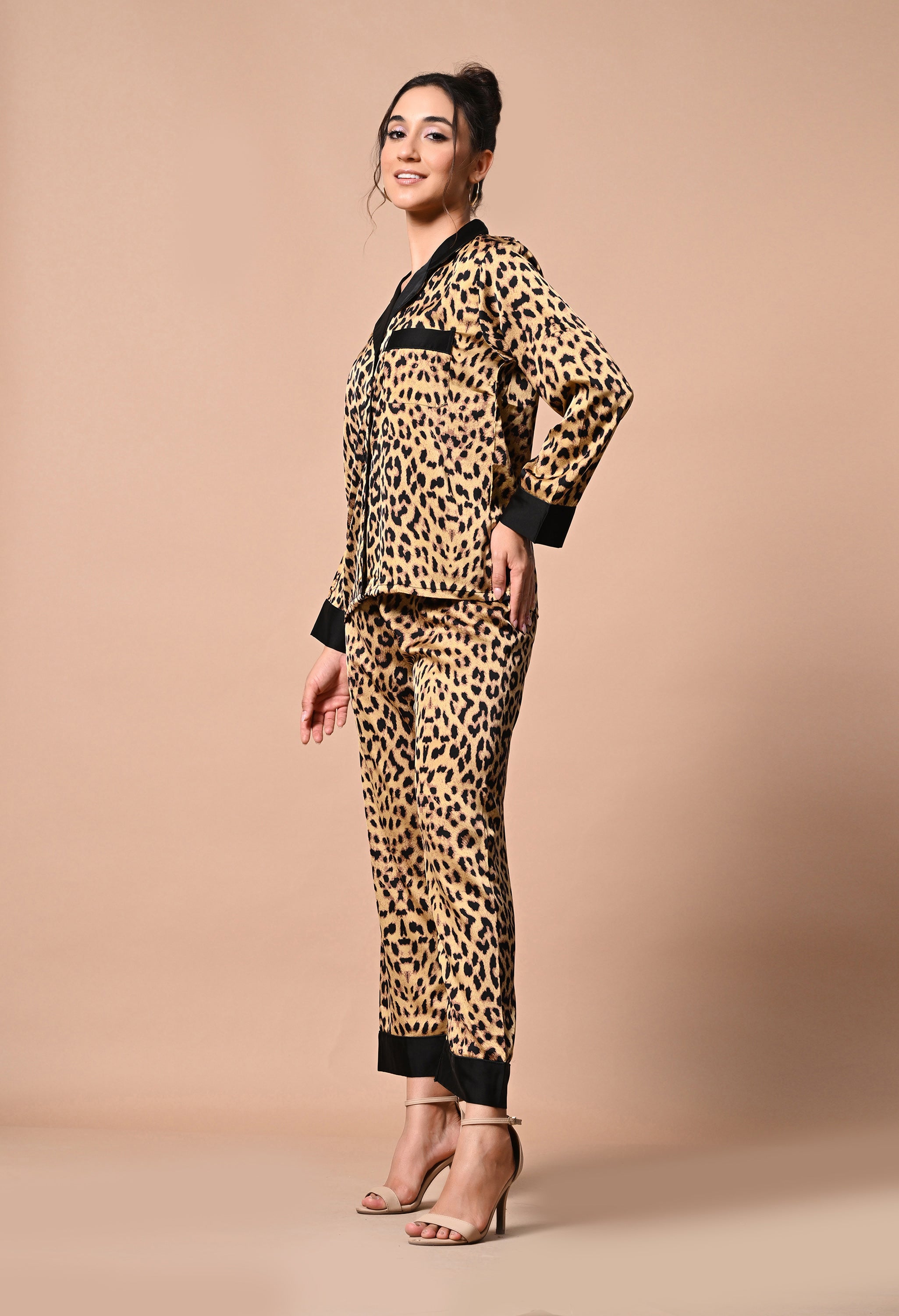 Pankh Leopard Full Sleeve premium Satin Pj night Set