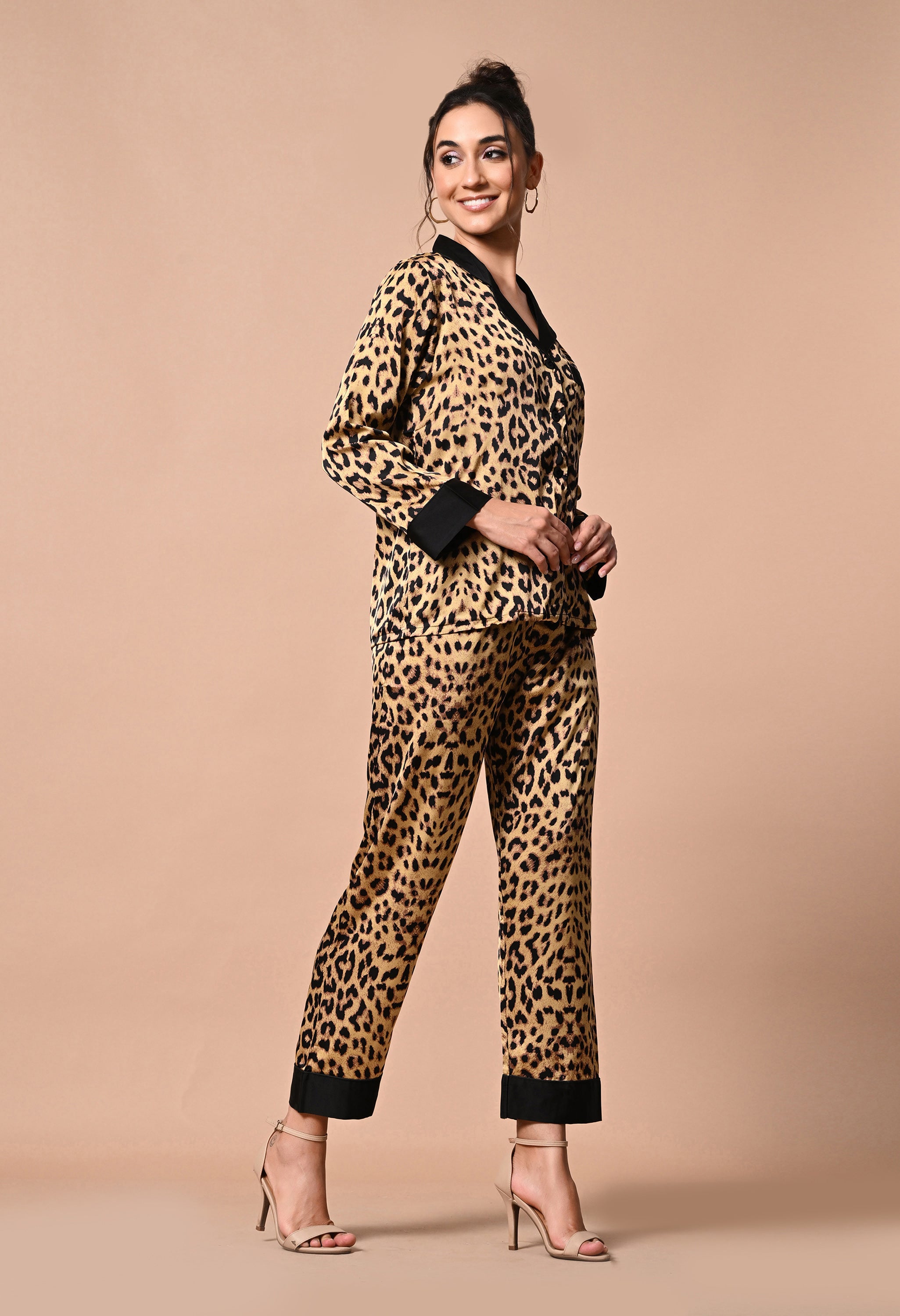 Pankh Leopard Full Sleeve premium Satin Pj night Set