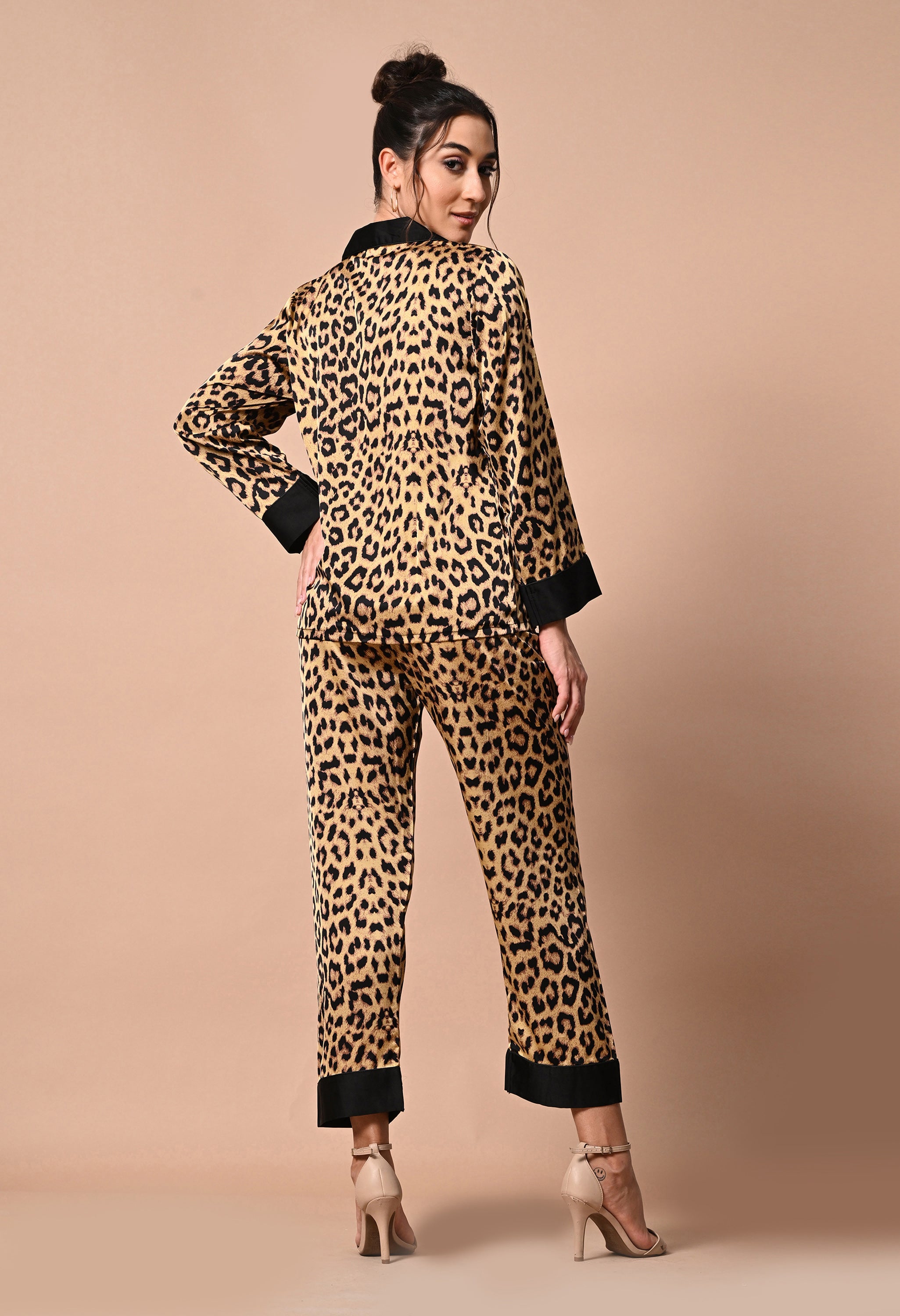 Pankh Leopard Full Sleeve premium Satin Pj night Set