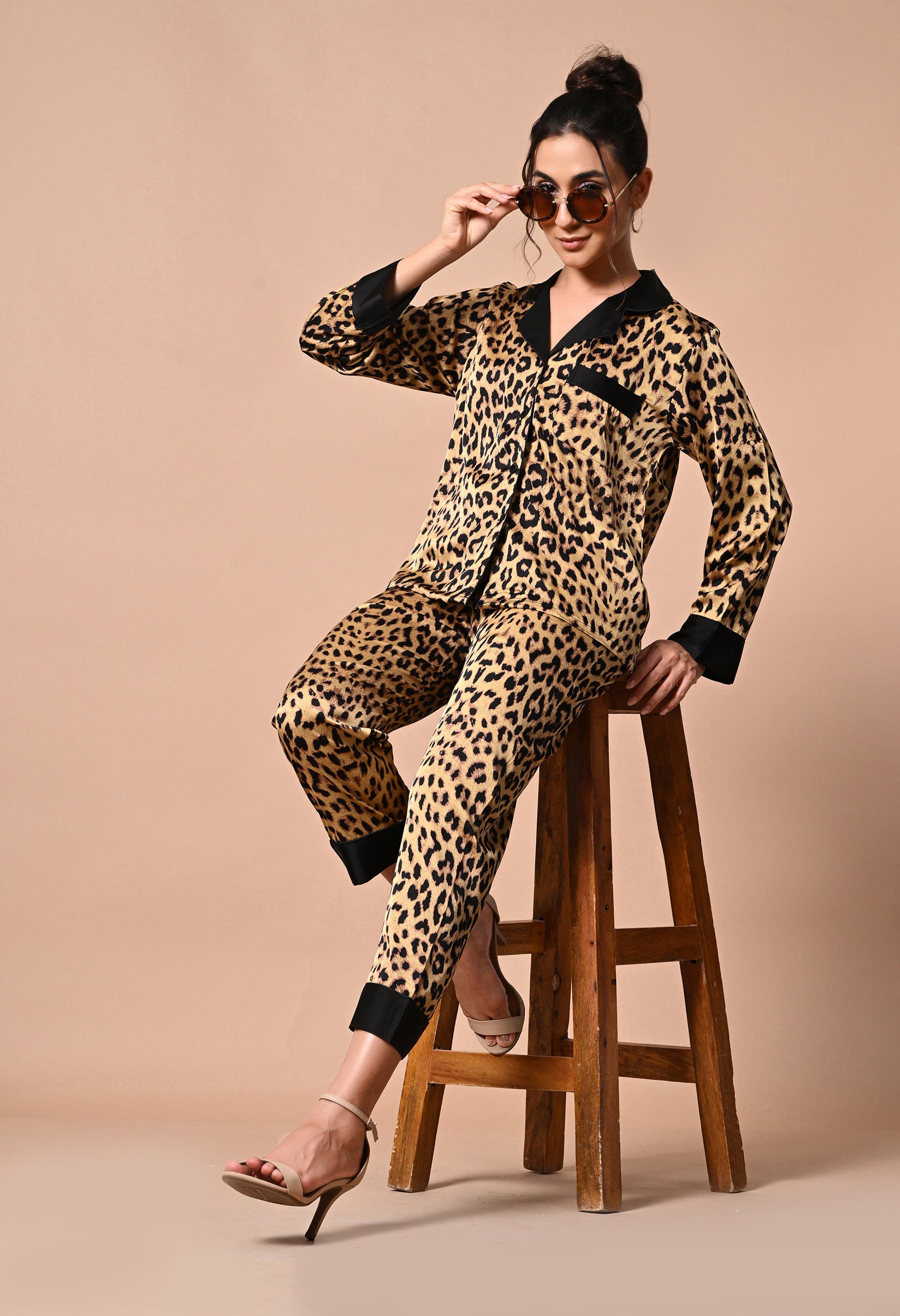 Pankh Leopard Full Sleeve premium Satin Pj night Set