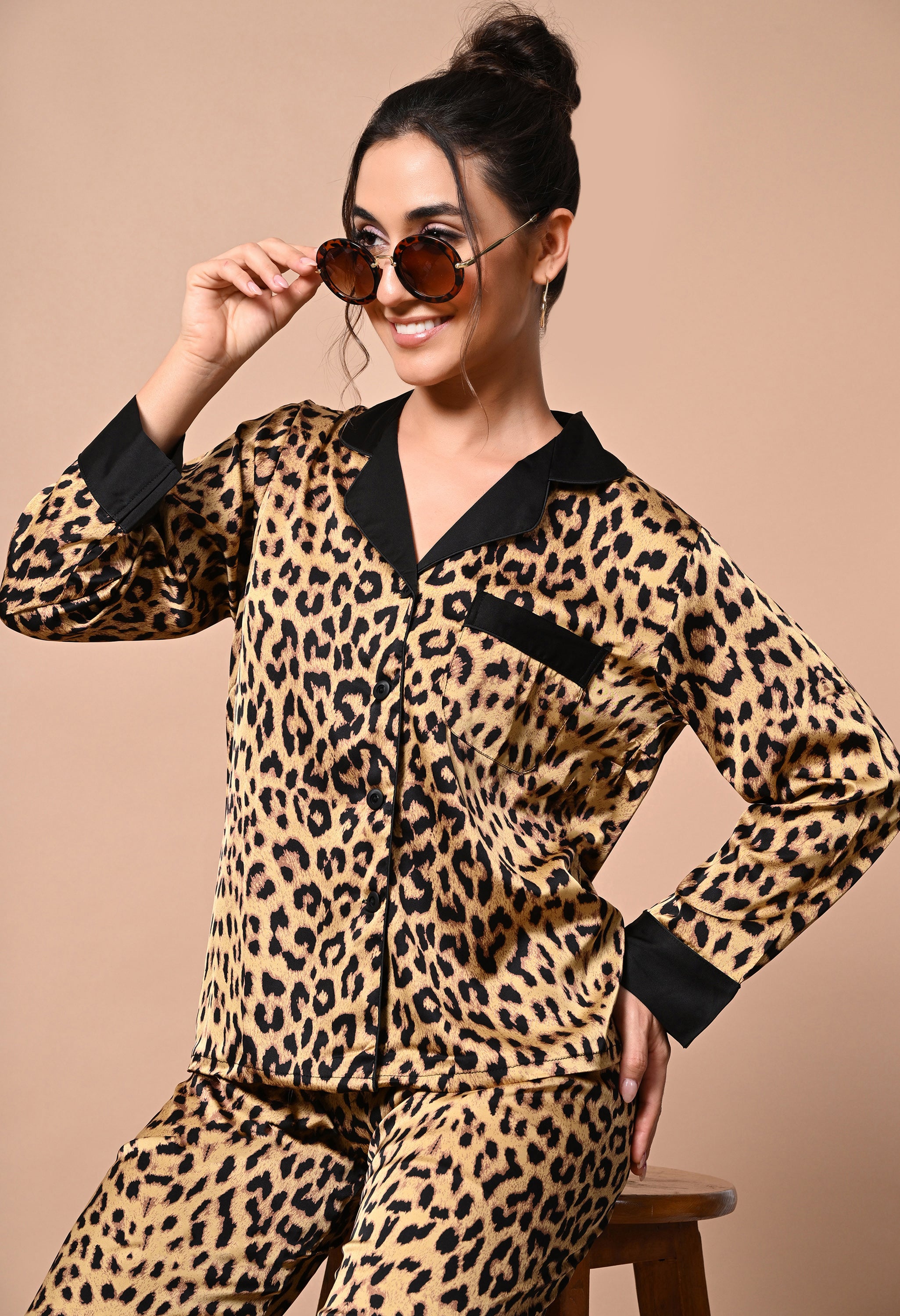 Pankh Leopard Full Sleeve premium Satin Pj night Set