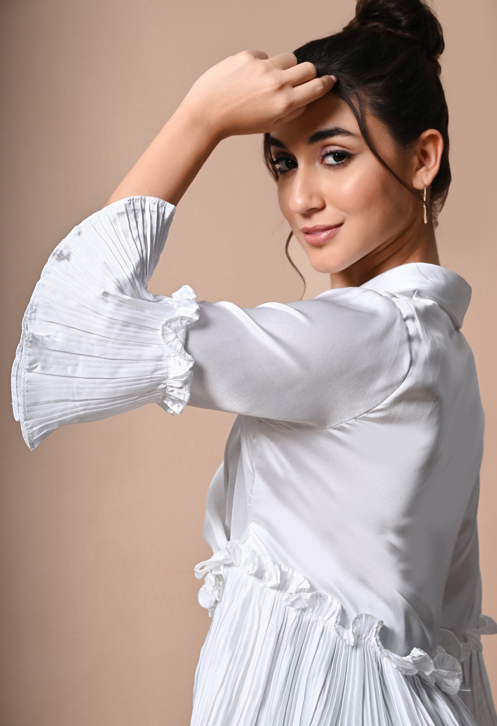 molle satin ruffle wrap up blouse