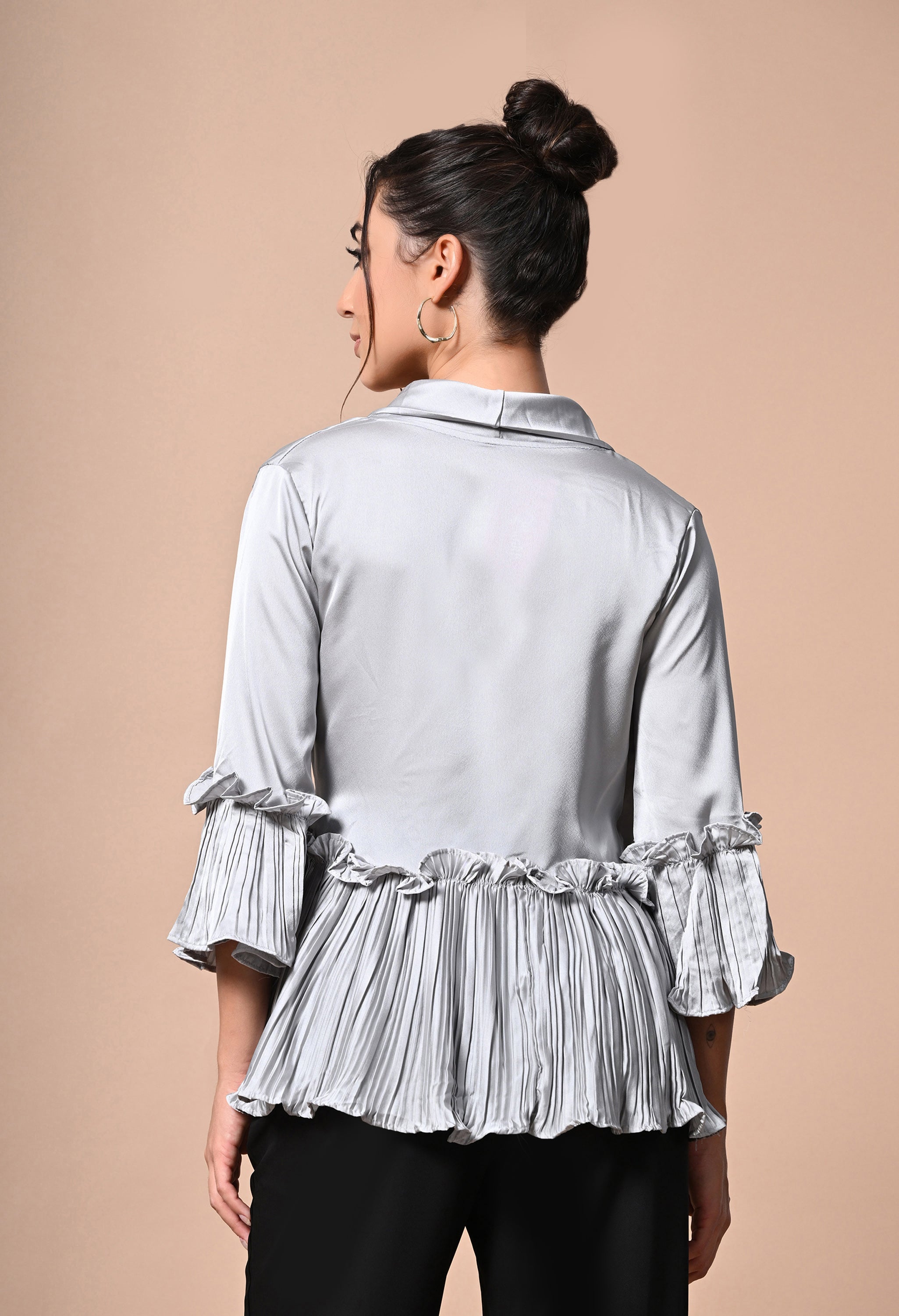 molle satin ruffle wrap up blouse