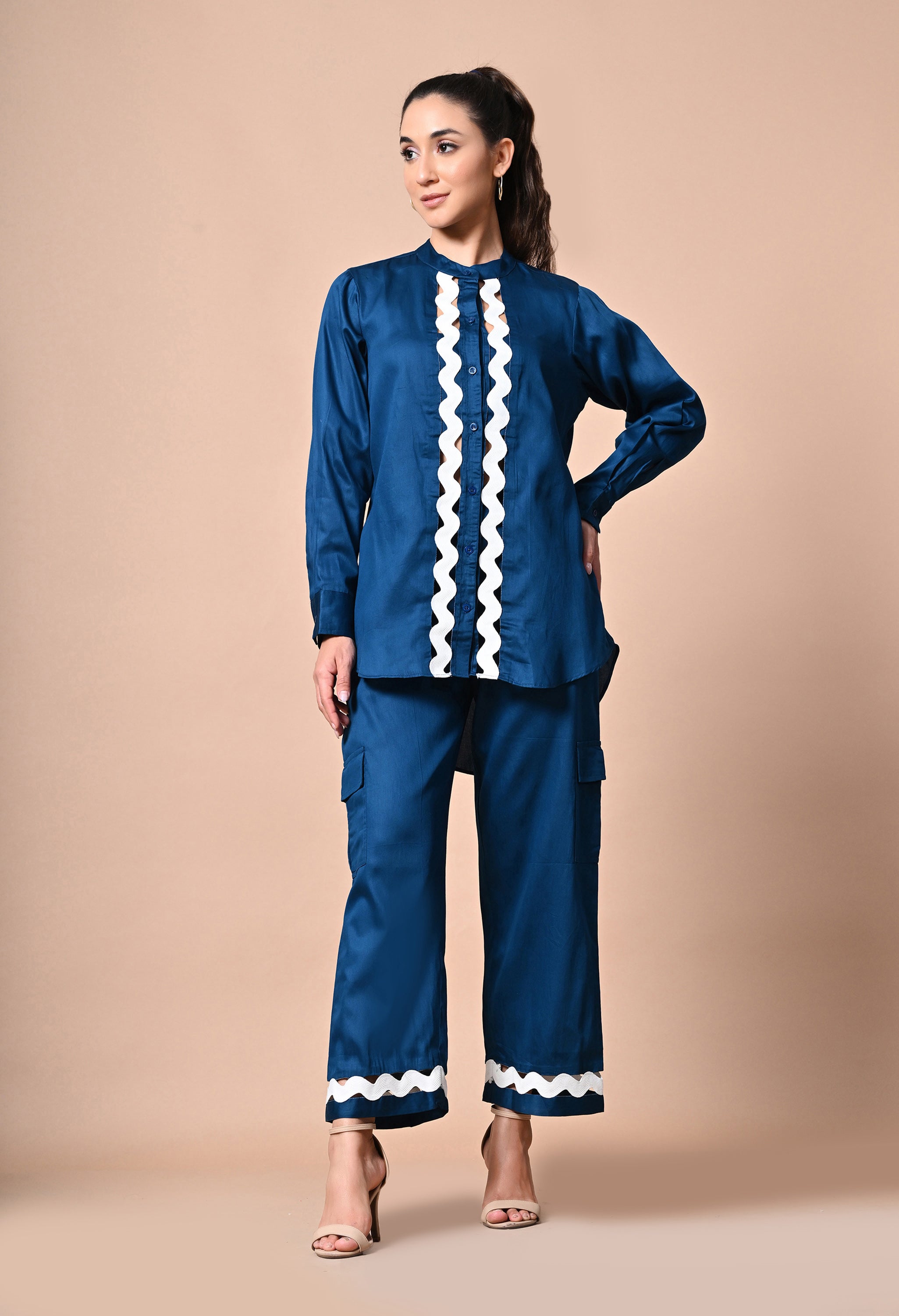 Pankh Nevio Cotton Long Shirt & Cargo Pant Coord Set