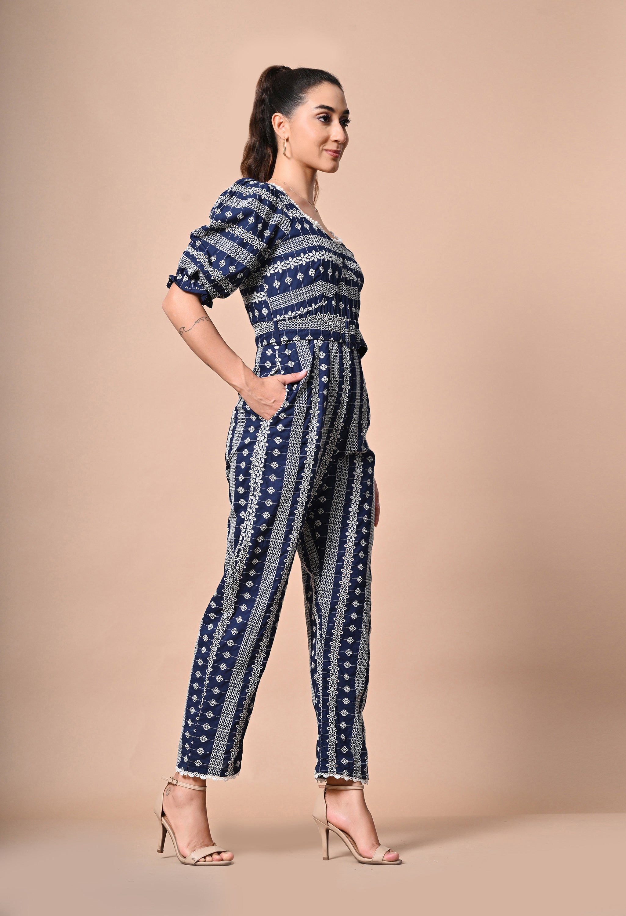 Pankh Griffin Pearl Neck Schiffli Jumpsuit