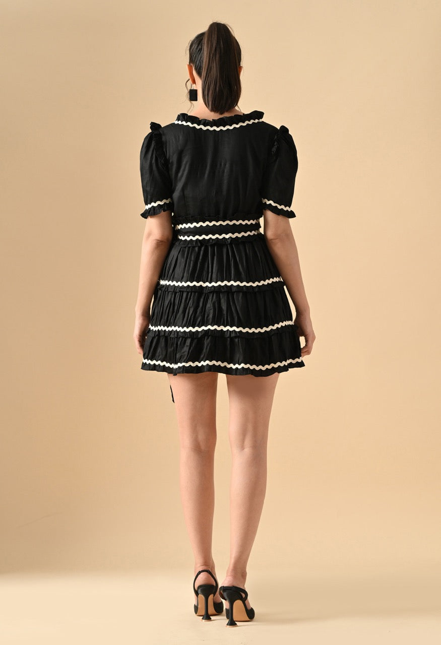 Pankh Zuri Contrast Ric Rac Ruffle Pure Cotton Mini Dress With Belt