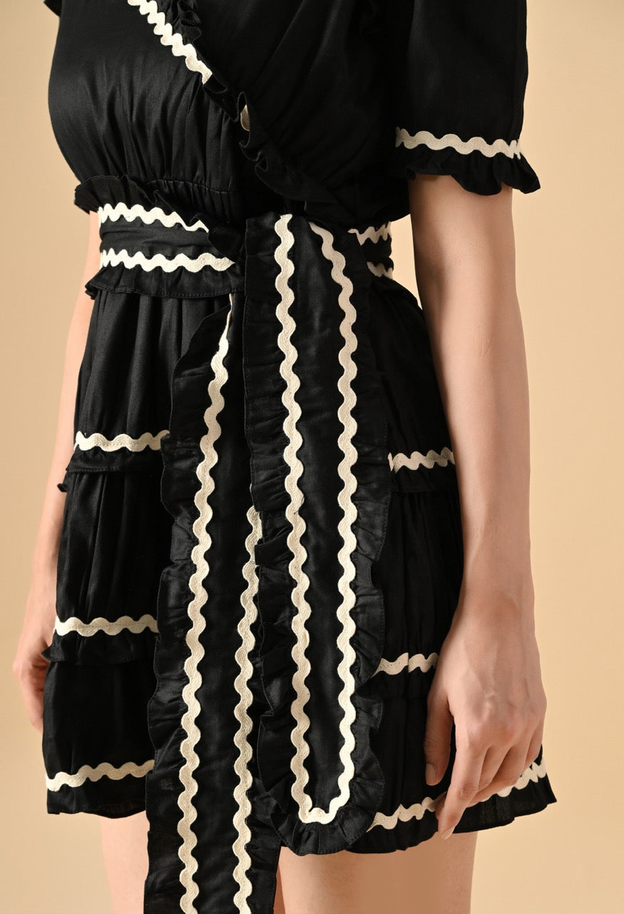 Pankh Zuri Contrast Ric Rac Ruffle Pure Cotton Mini Dress With Belt
