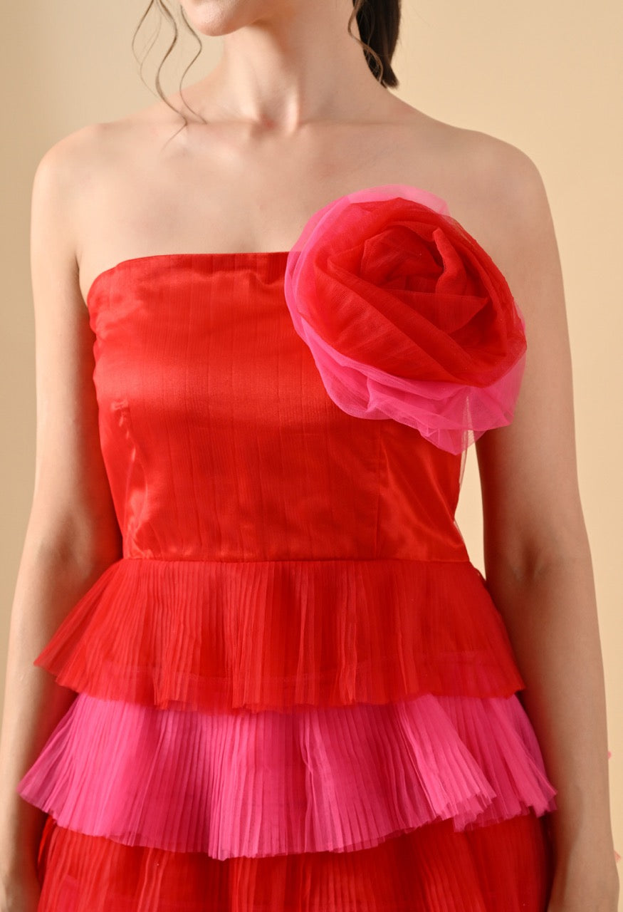 Pankh Rosette Ruffle Dual Shade Party Short Dress