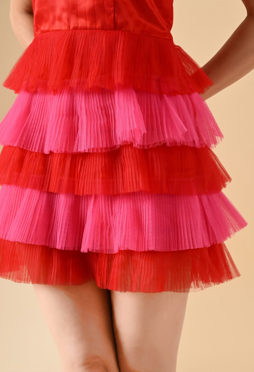Pankh Rosette Ruffle Dual Shade Party Short Dress
