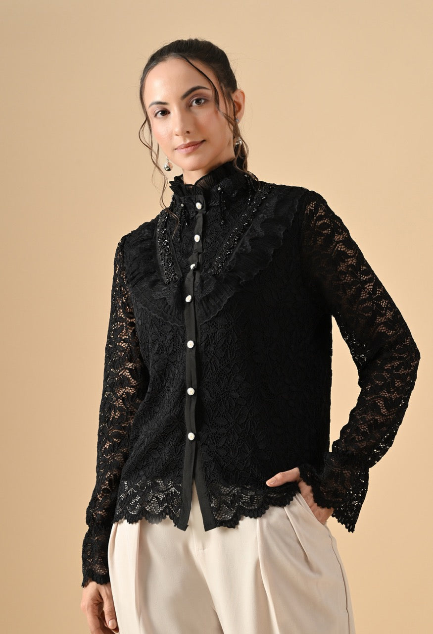 Pankh Gloria Lace Ruffle Stylish Shirt