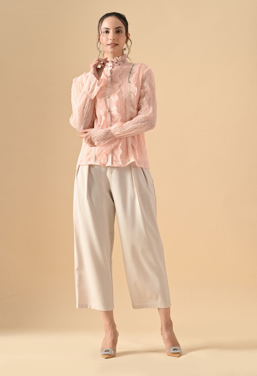 Pankh Nora Georgette Ruffle Stone Embellished Shirt