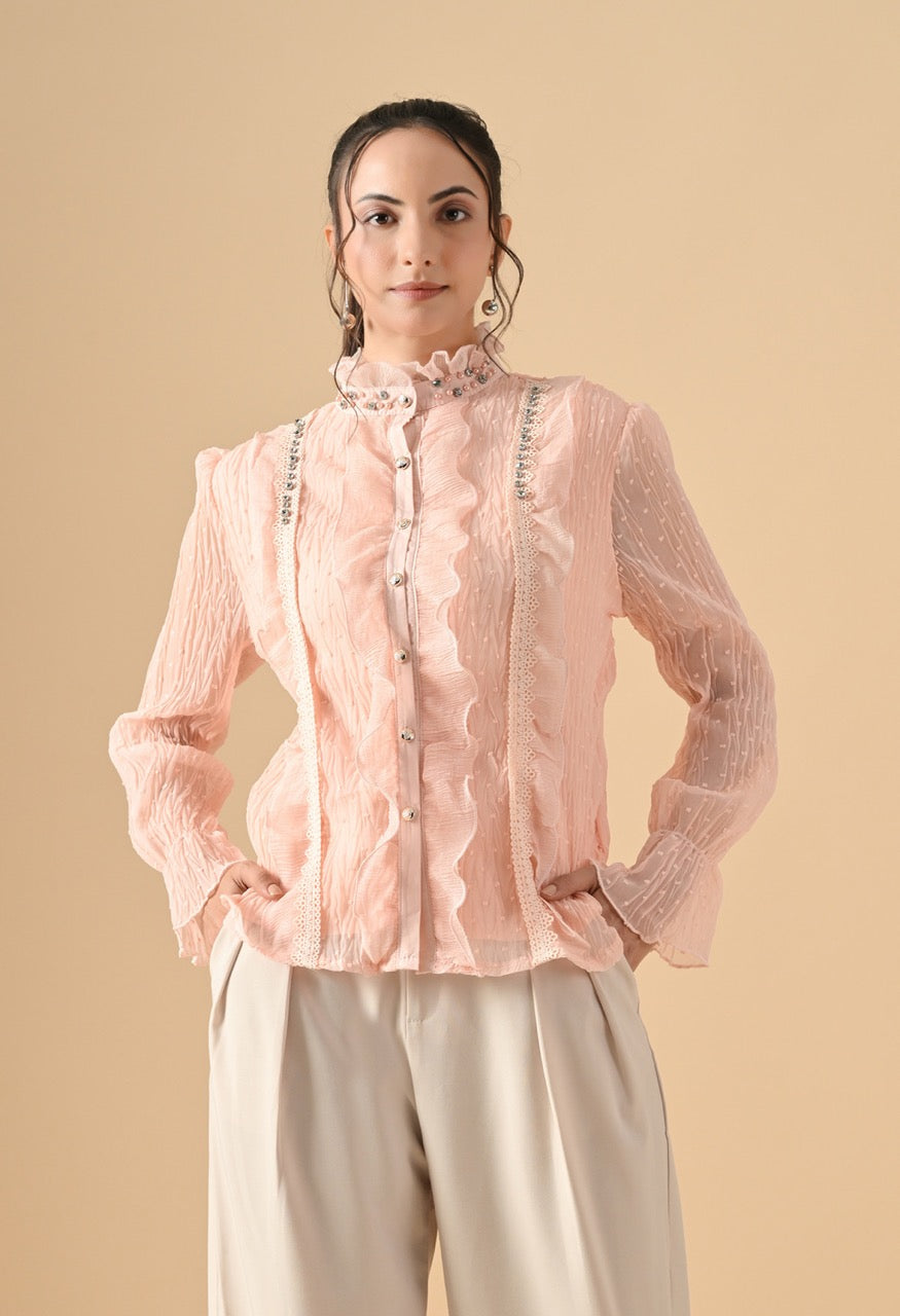 Pankh Nora Georgette Ruffle Stone Embellished Shirt