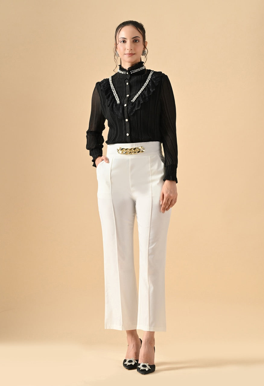 Pankh Flavie Front Neck Pearl Pleated Shirt