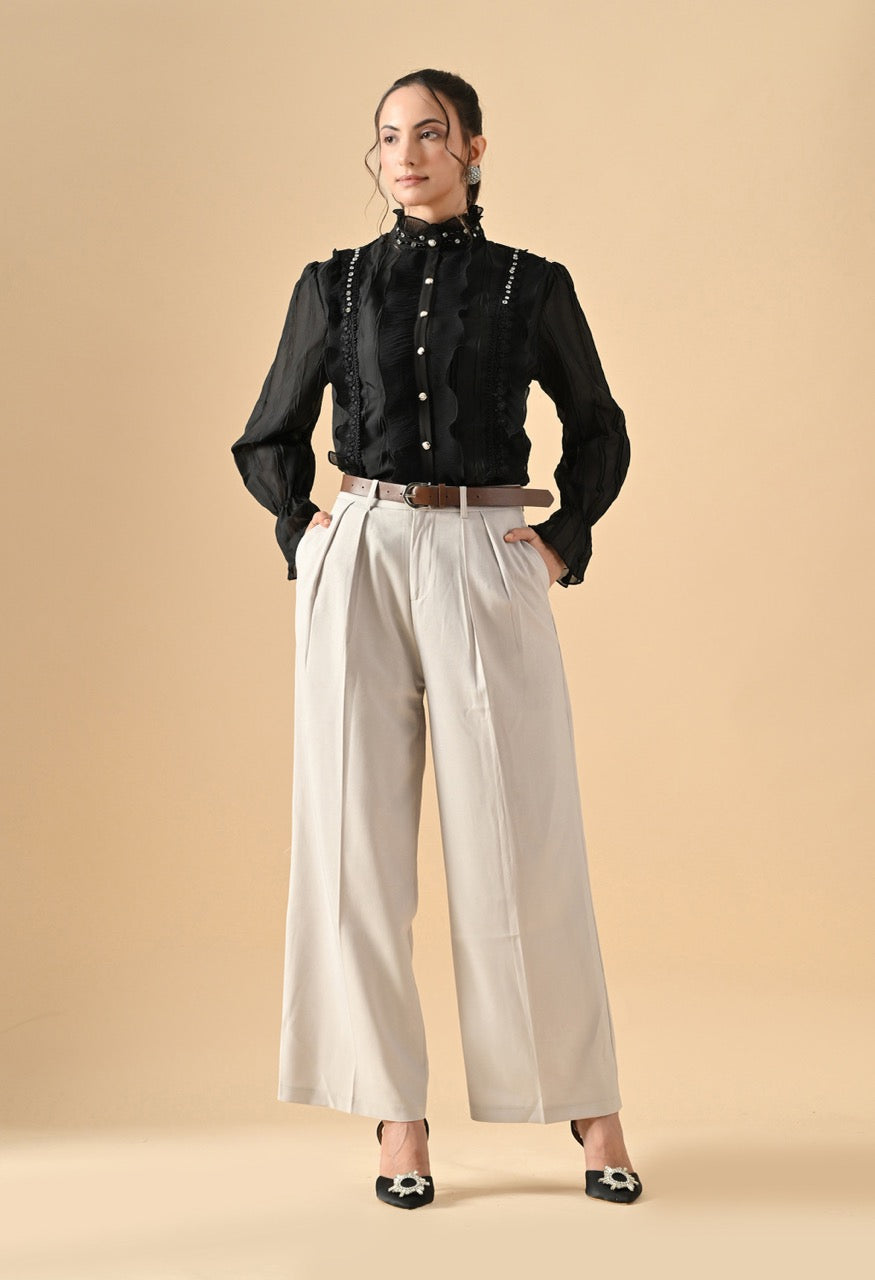 Pankh Clover Ruffle Stone Embellished Shirt
