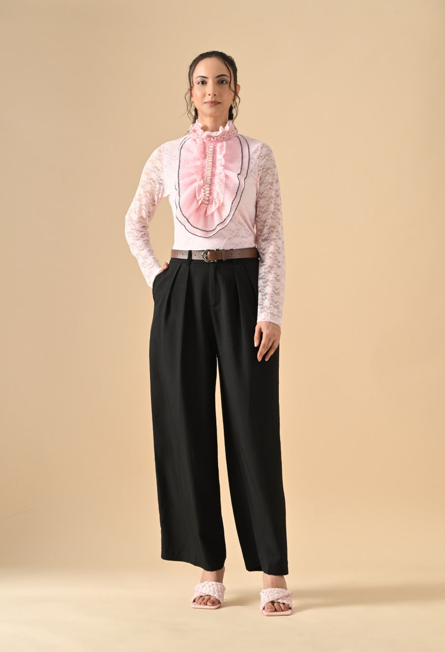 Pankh Nora Neck Pearl Embelished Lace Shirt