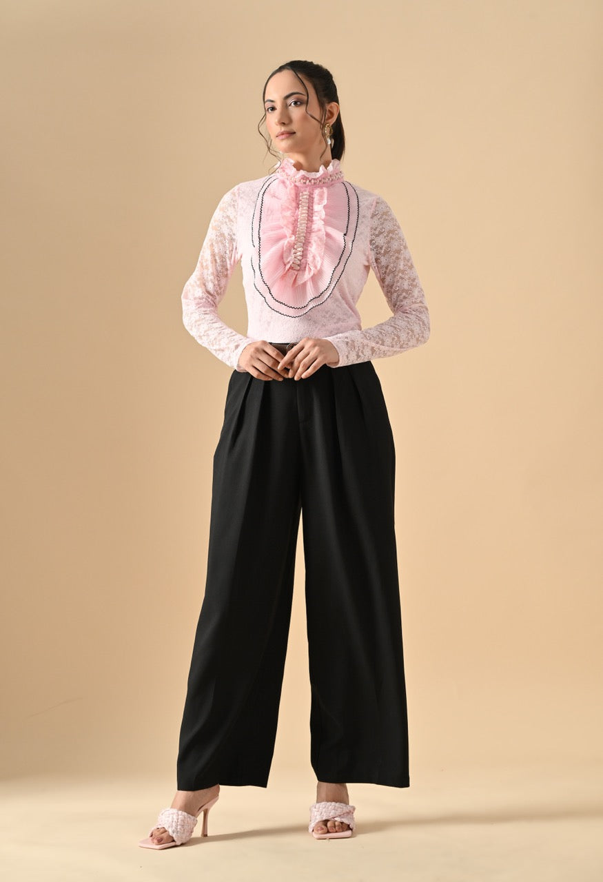 Pankh Nora Neck Pearl Embelished Lace Shirt