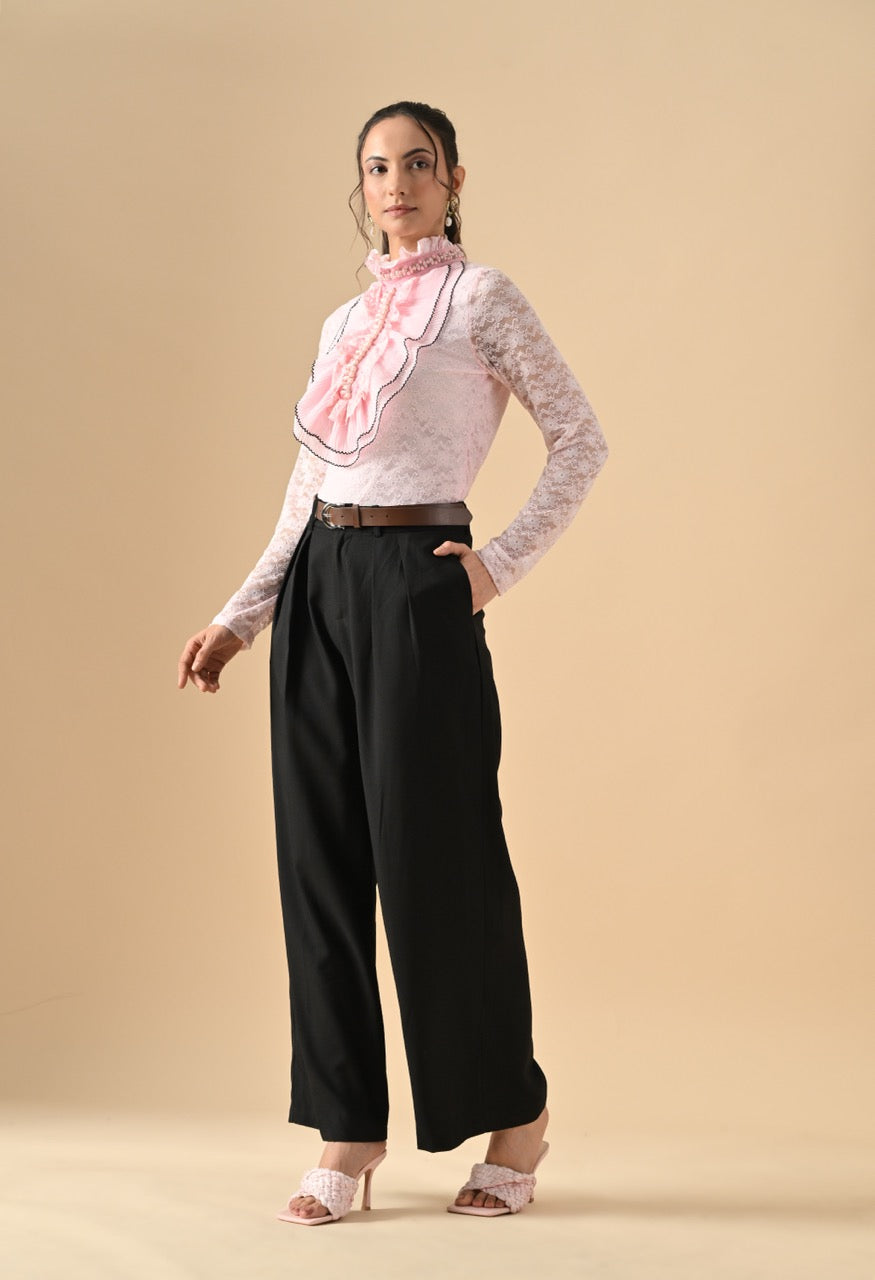 Pankh Nora Neck Pearl Embelished Lace Shirt