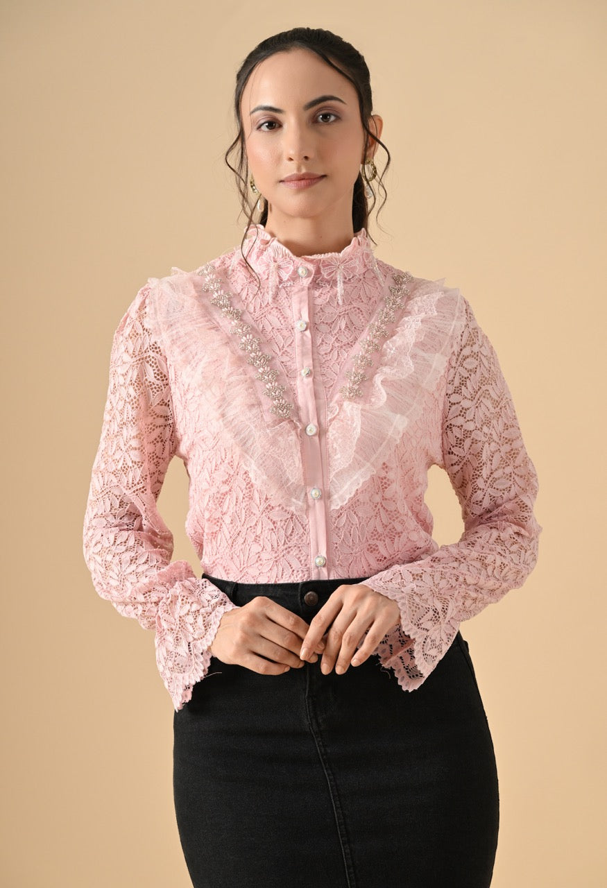 Pankh Gloria Lace Stone Work Ruffle Shirt