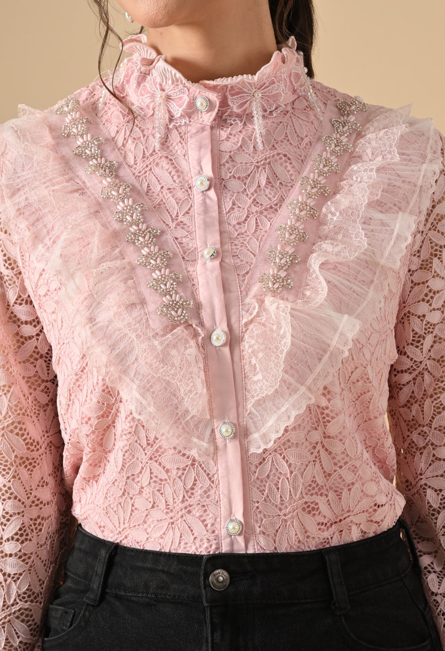 Pankh Gloria Lace Stone Work Ruffle Shirt