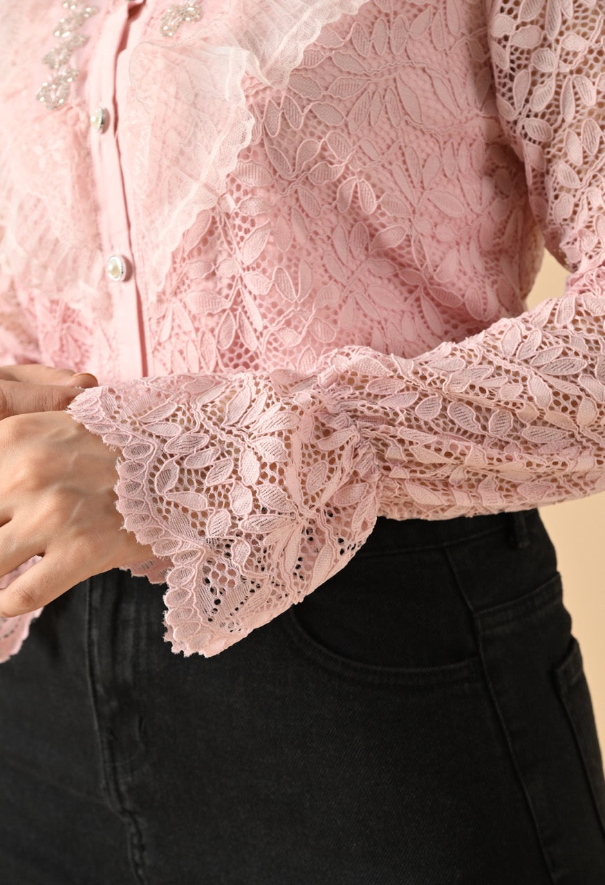 Pankh Gloria Lace Stone Work Ruffle Shirt