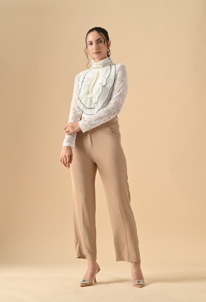 Pankh Nora Neck Pearl Embelished Lace Shirt