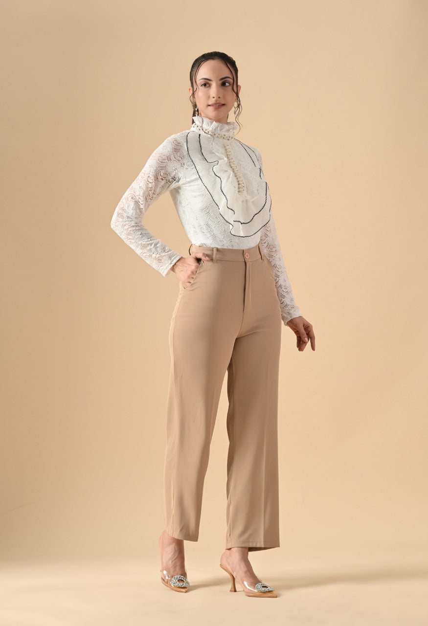 Pankh Nora Neck Pearl Embelished Lace Shirt