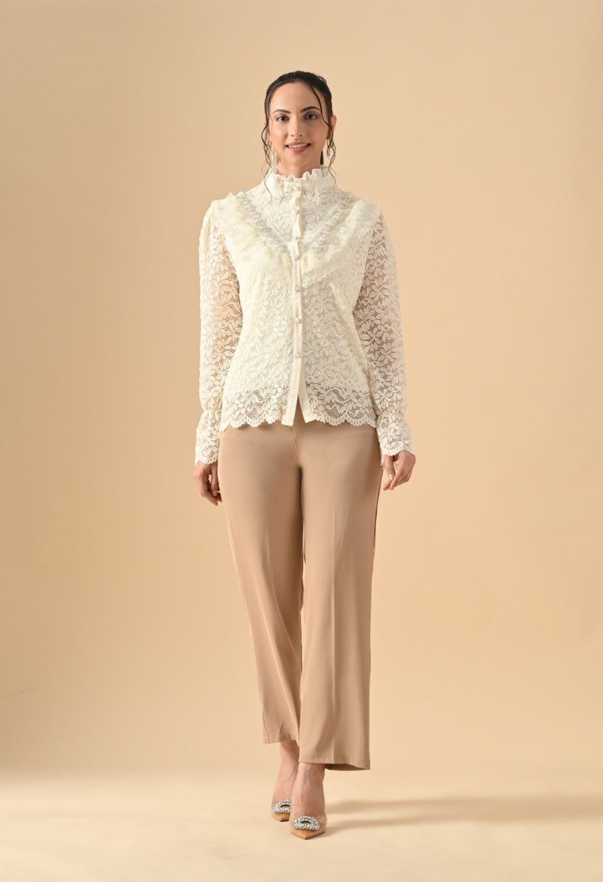 Pankh Gloria Lace Stone Work Ruffle Shirt