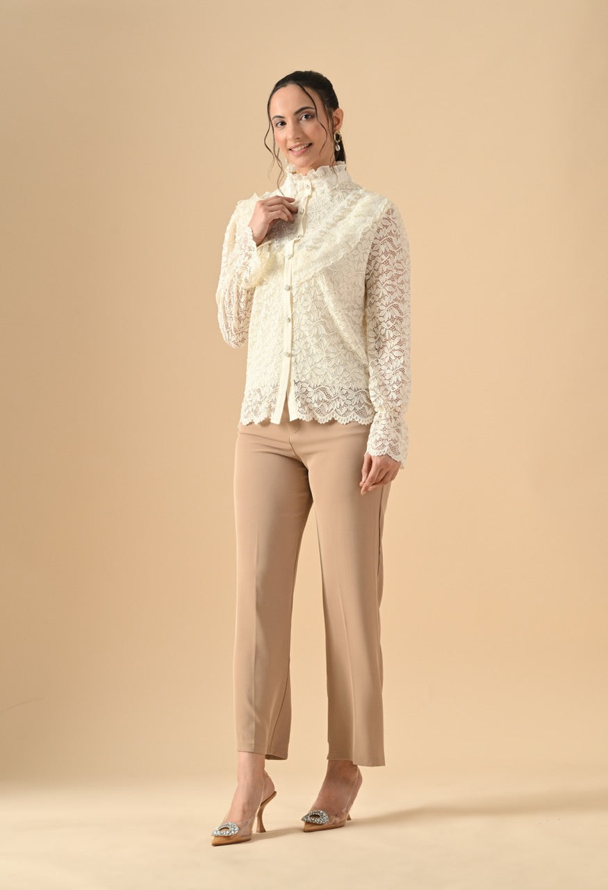 Pankh Gloria Lace Stone Work Ruffle Shirt