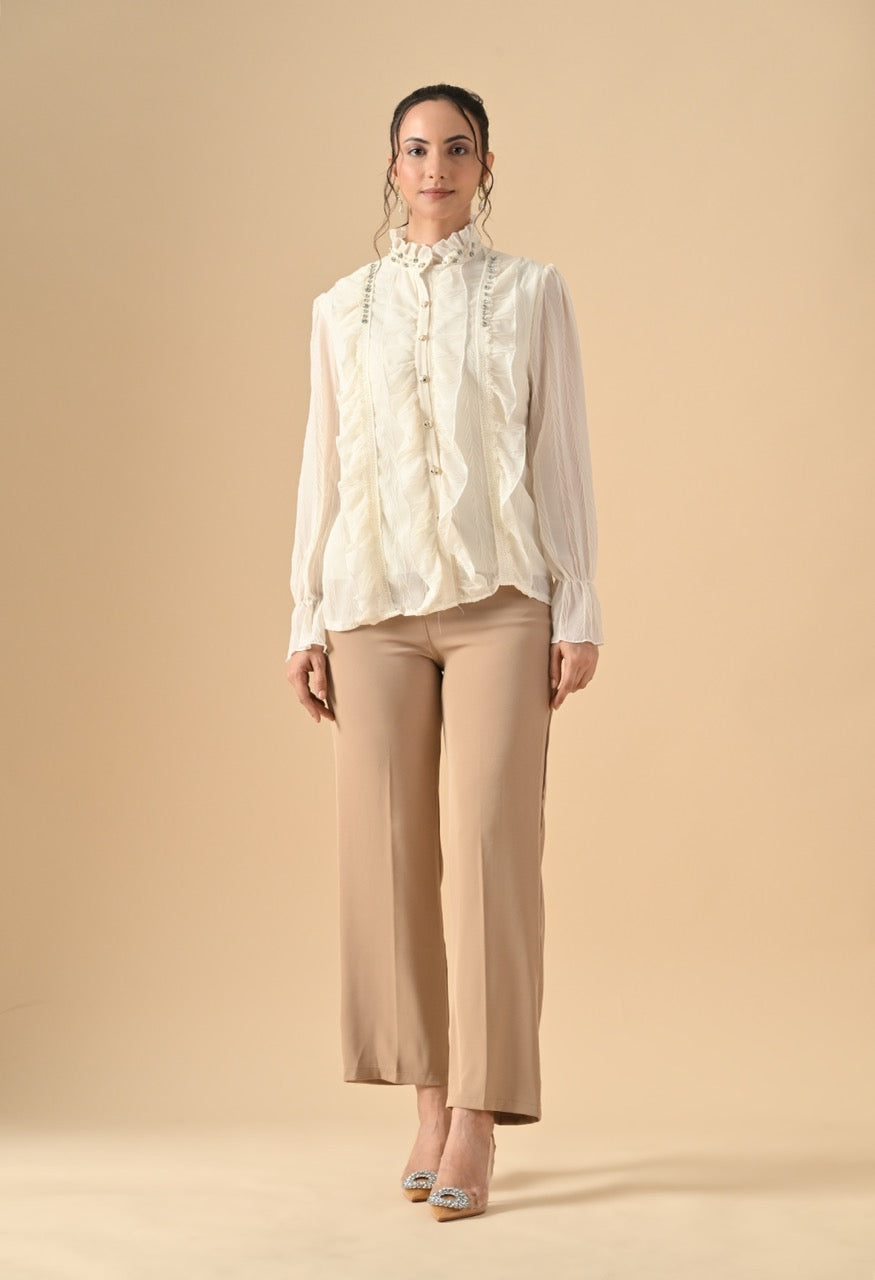 Pankh Clover Ruffle Stone Embellished Shirt