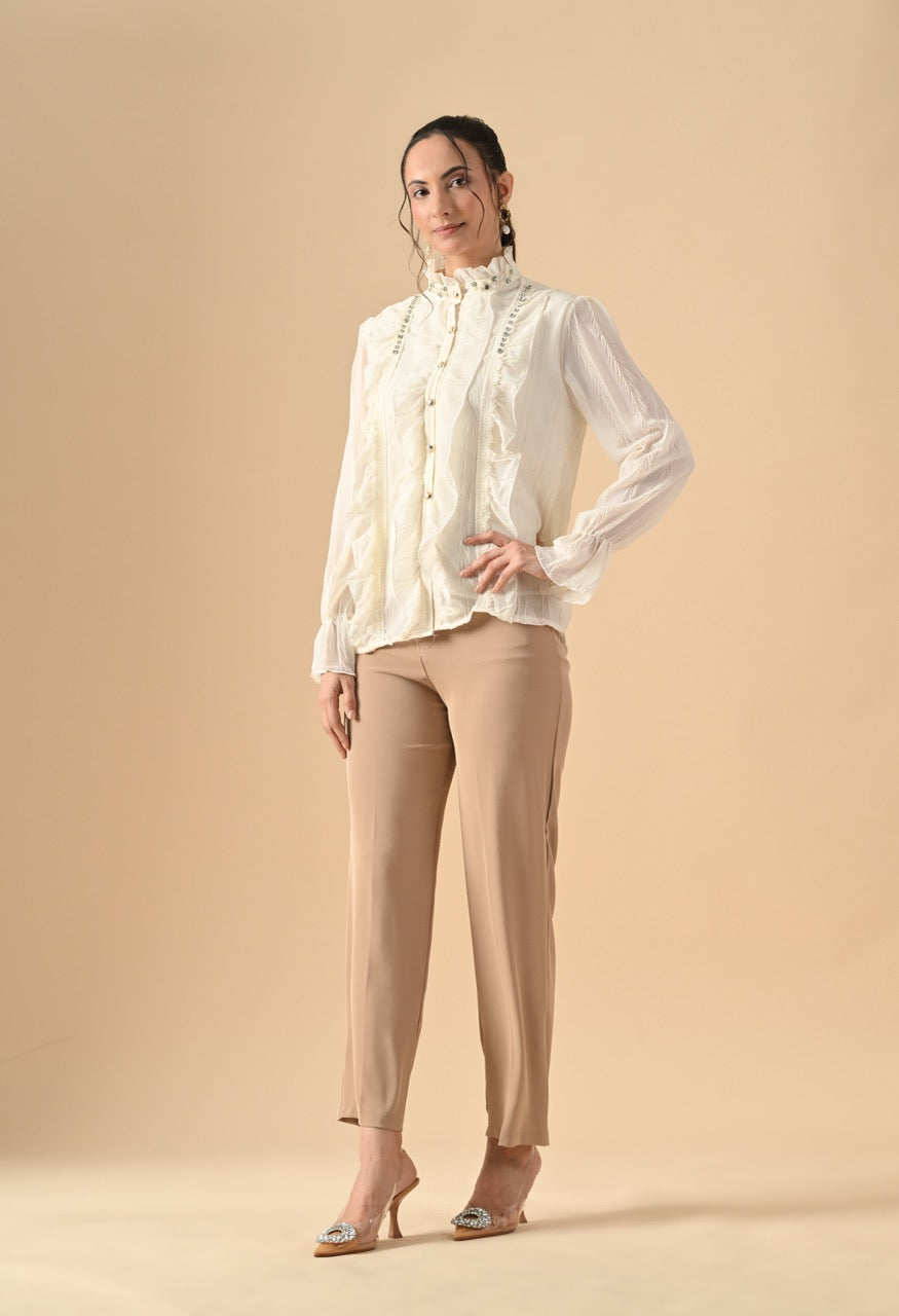 Pankh Clover Ruffle Stone Embellished Shirt