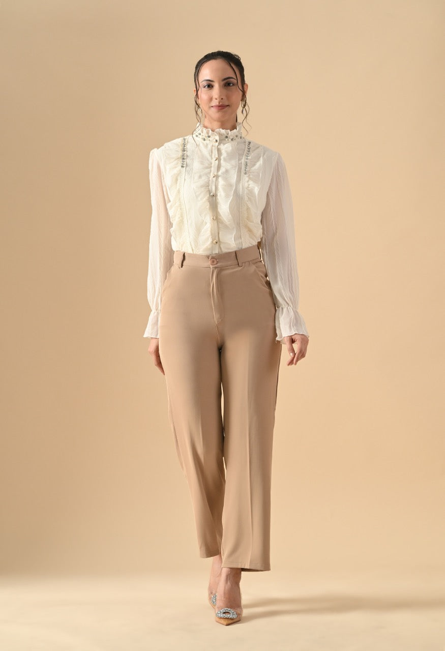 Pankh Clover Ruffle Stone Embellished Shirt
