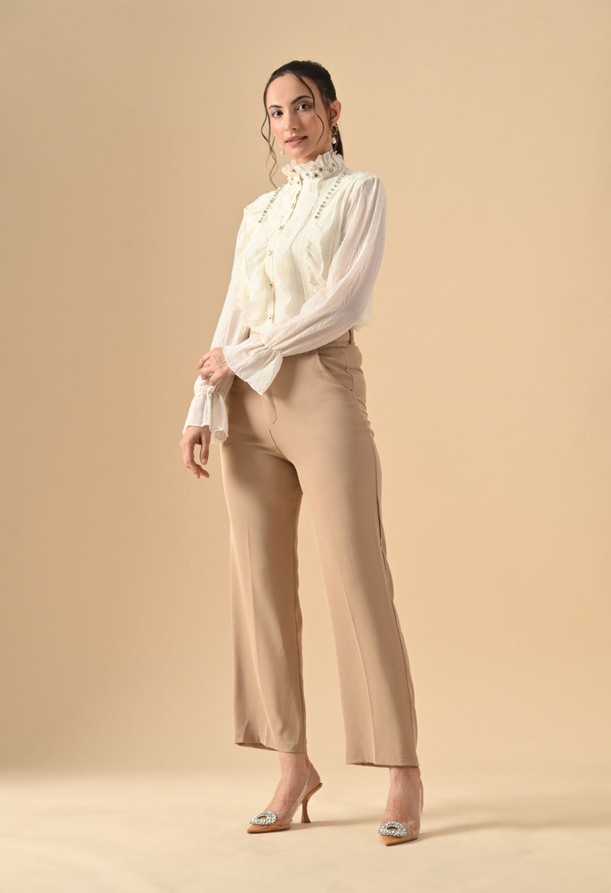 Pankh Clover Ruffle Stone Embellished Shirt